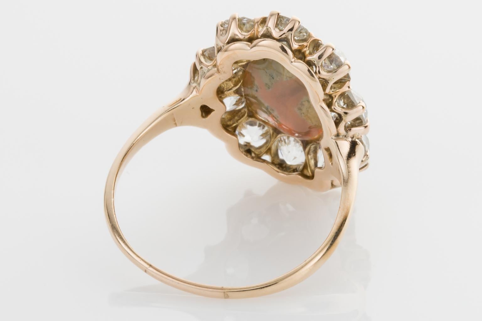 Oval Cut 18 Karat Yellow Gold Antique Australian Opal and Diamond Cluster Ring