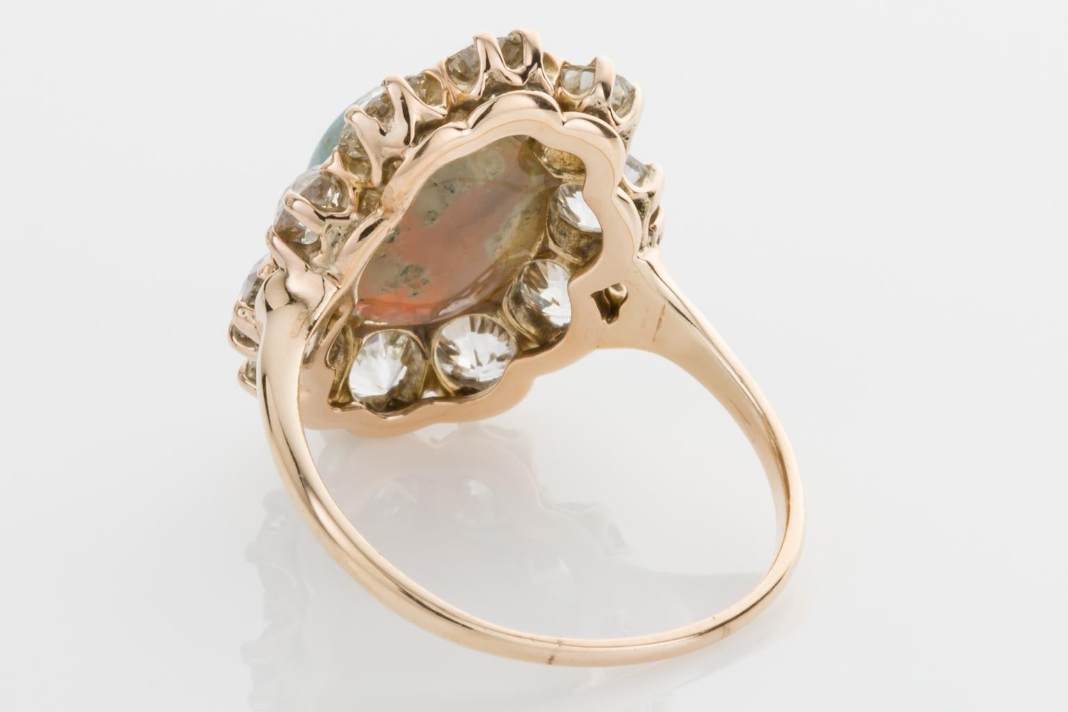 18 Karat Yellow Gold Antique Australian Opal and Diamond Cluster Ring In Good Condition In QLD , AU