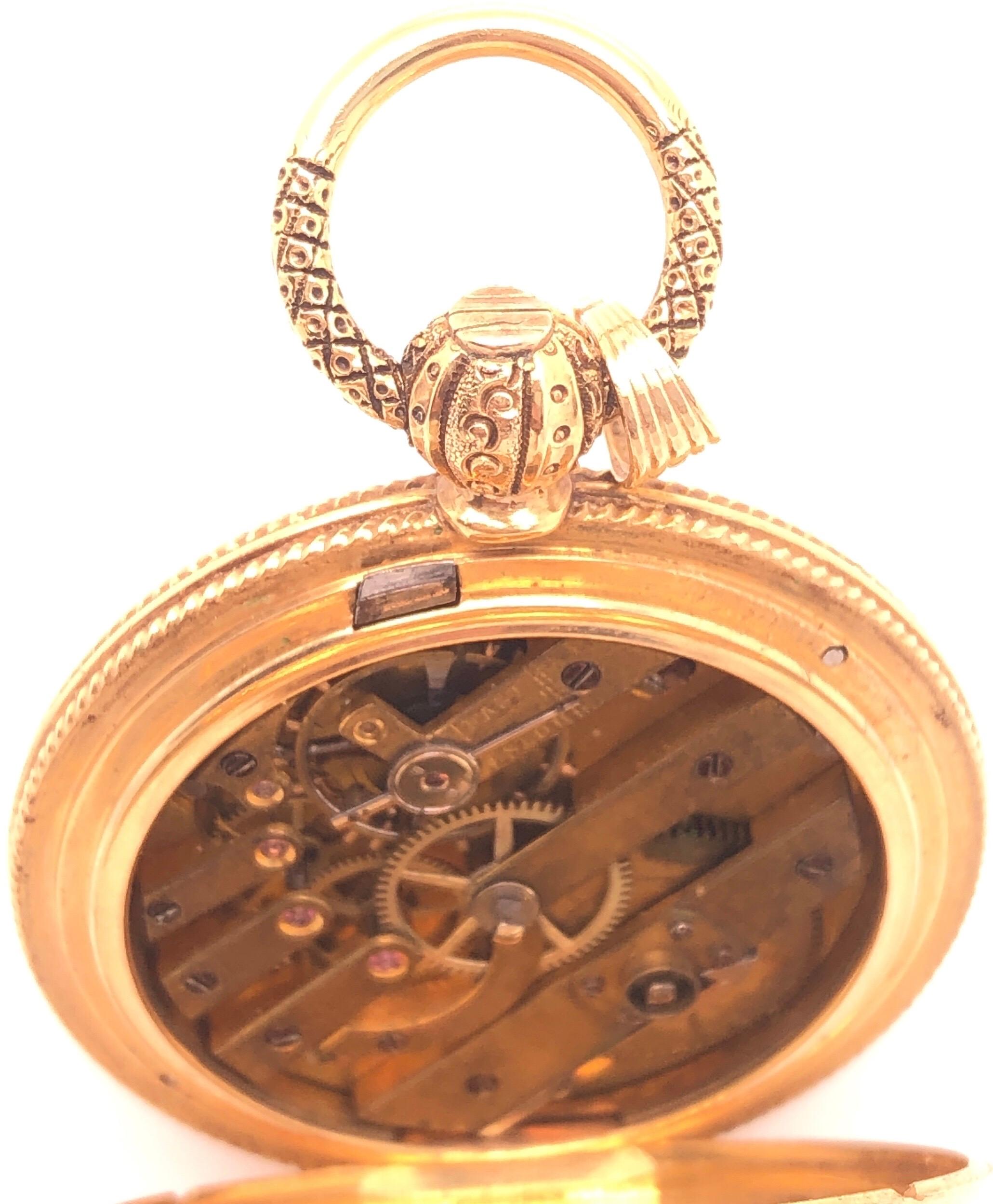18 Karat Yellow Gold Antique Breguet Paris Pocket Watch with Porcelain Dial 2