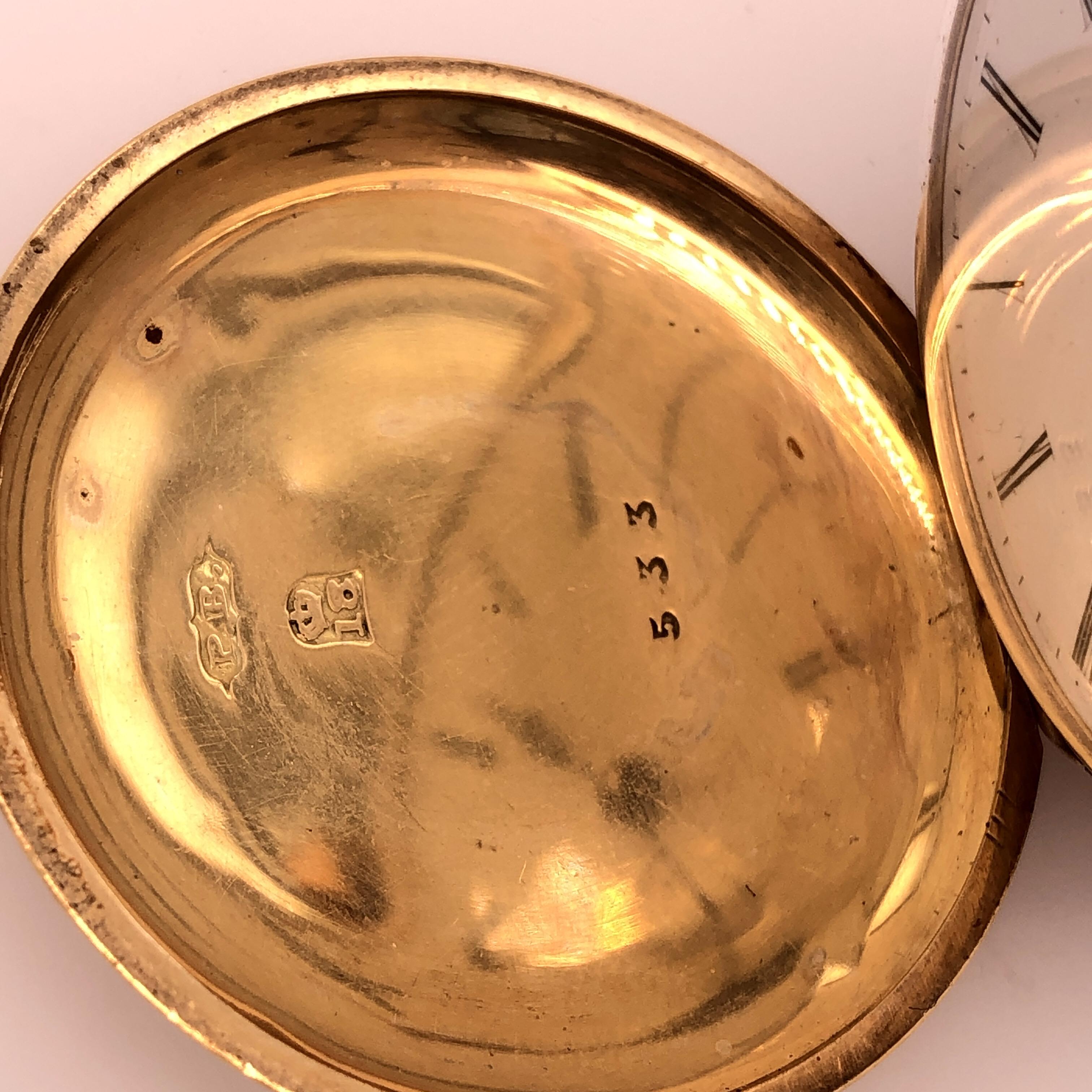 Breguet Paris Montre de poche ancienne en or jaune 18 carats avec cadran en porcelaine 10