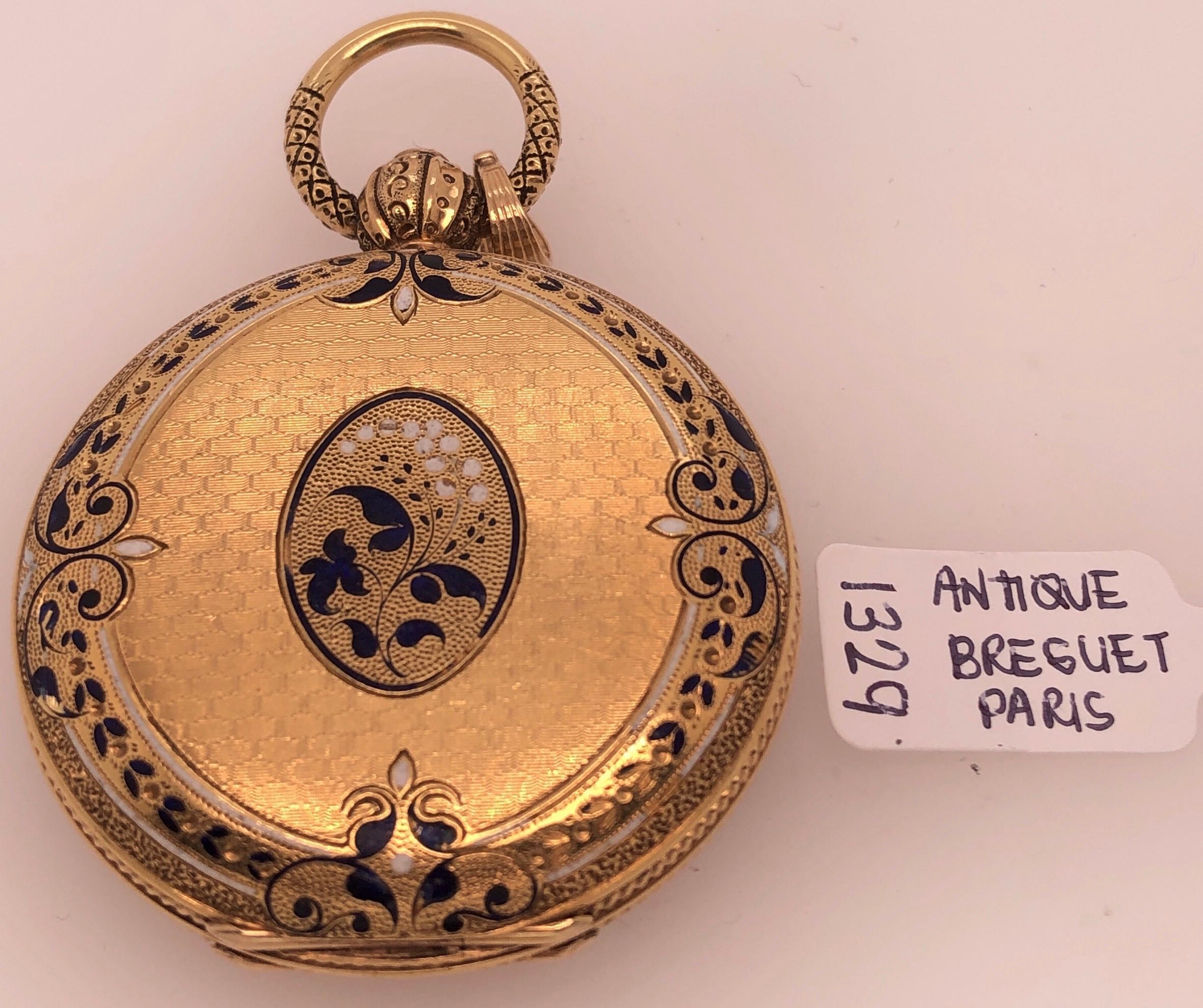 18 Karat Yellow Gold Antique Breguet Paris Pocket Watch with Porcelain Dial 8