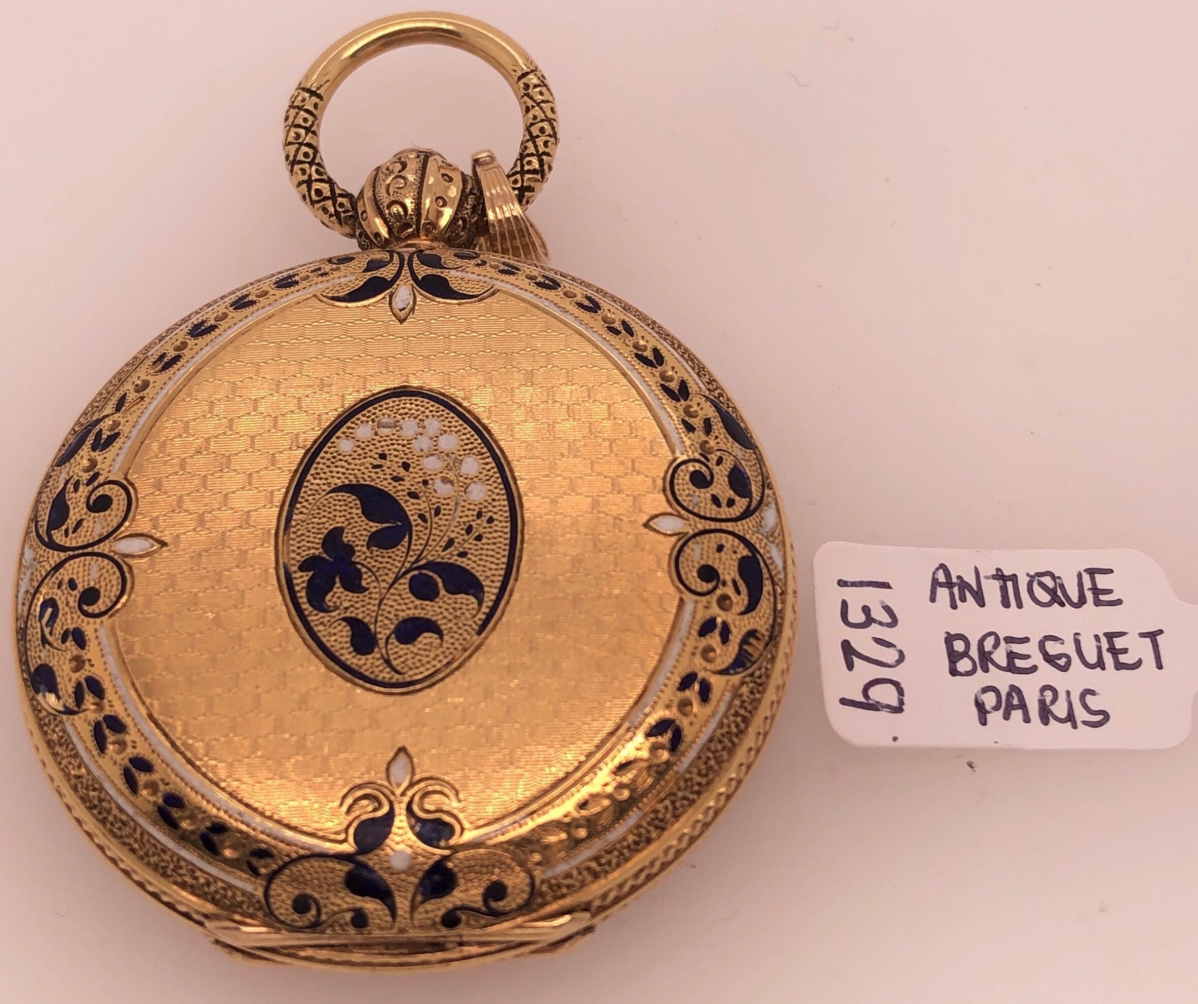 Reloj de bolsillo Breguet a Paris antiguo de oro amarillo de 18 quilates con esfera de porcelana en venta 11