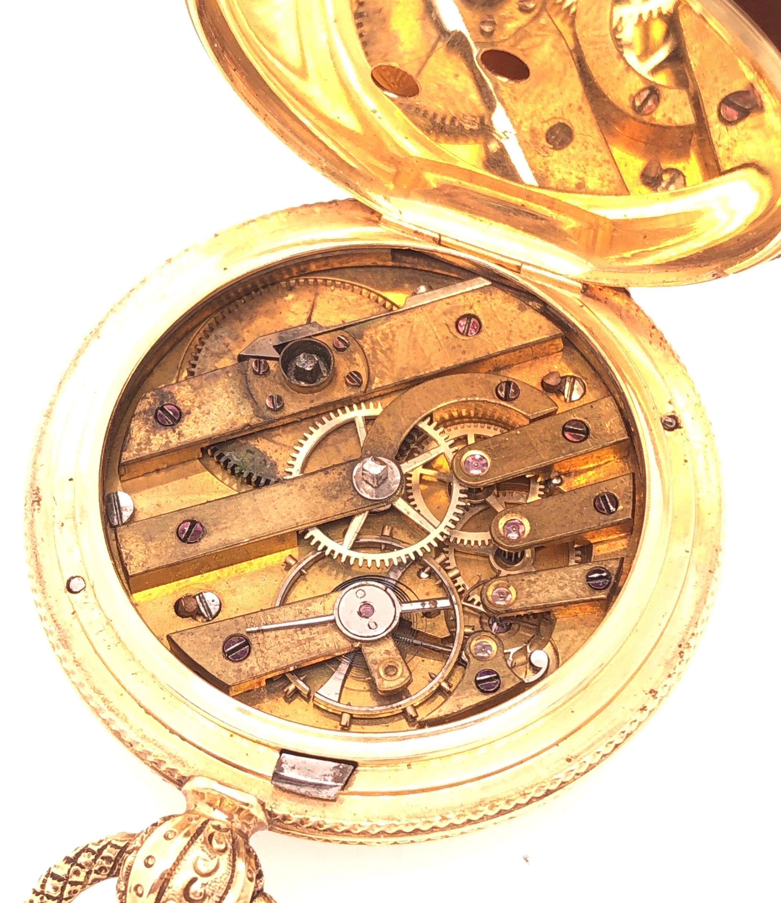 Breguet Paris Montre de poche ancienne en or jaune 18 carats avec cadran en porcelaine 2