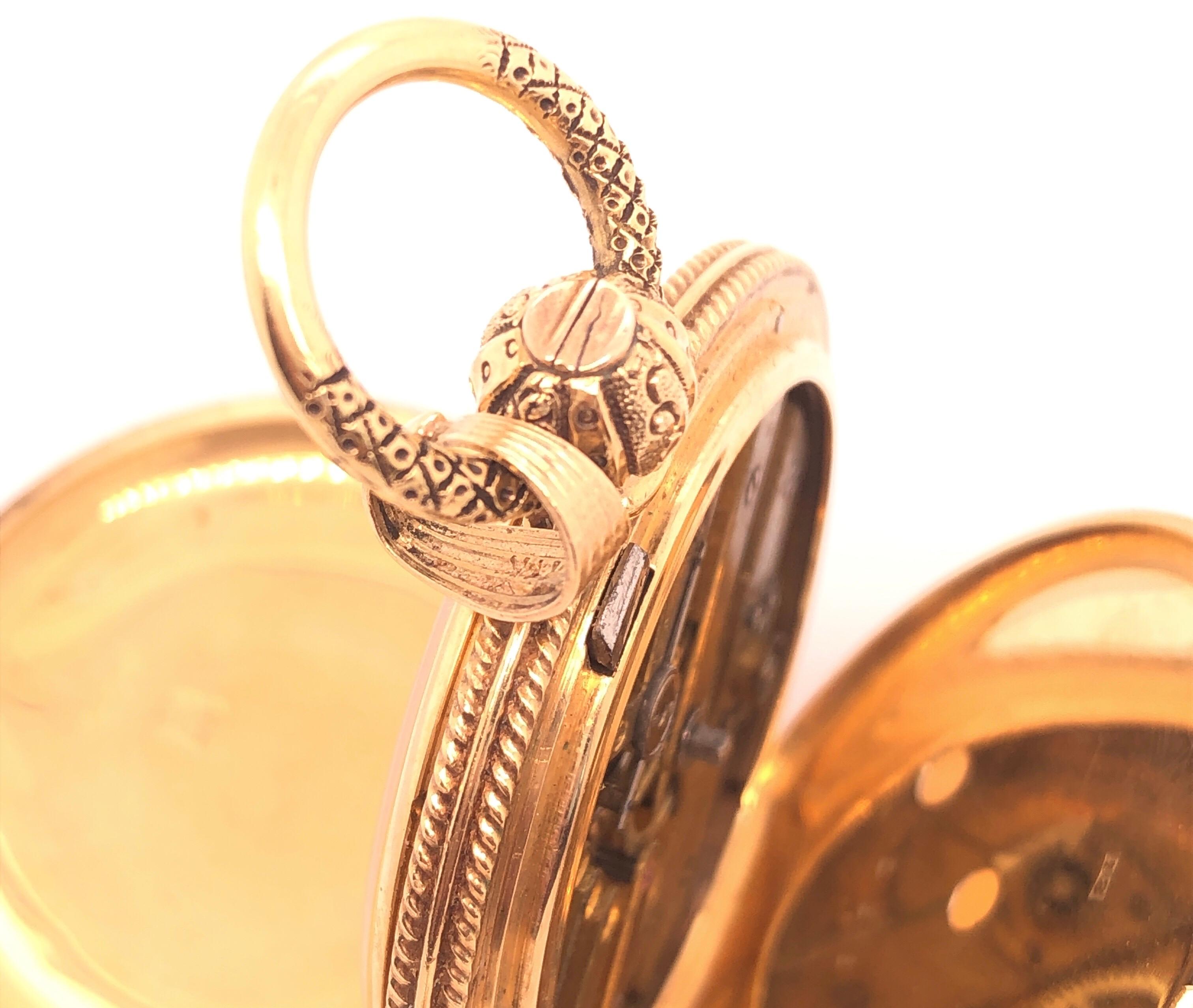 Women's or Men's 18 Karat Yellow Gold Antique Breguet Paris Pocket Watch with Porcelain Dial