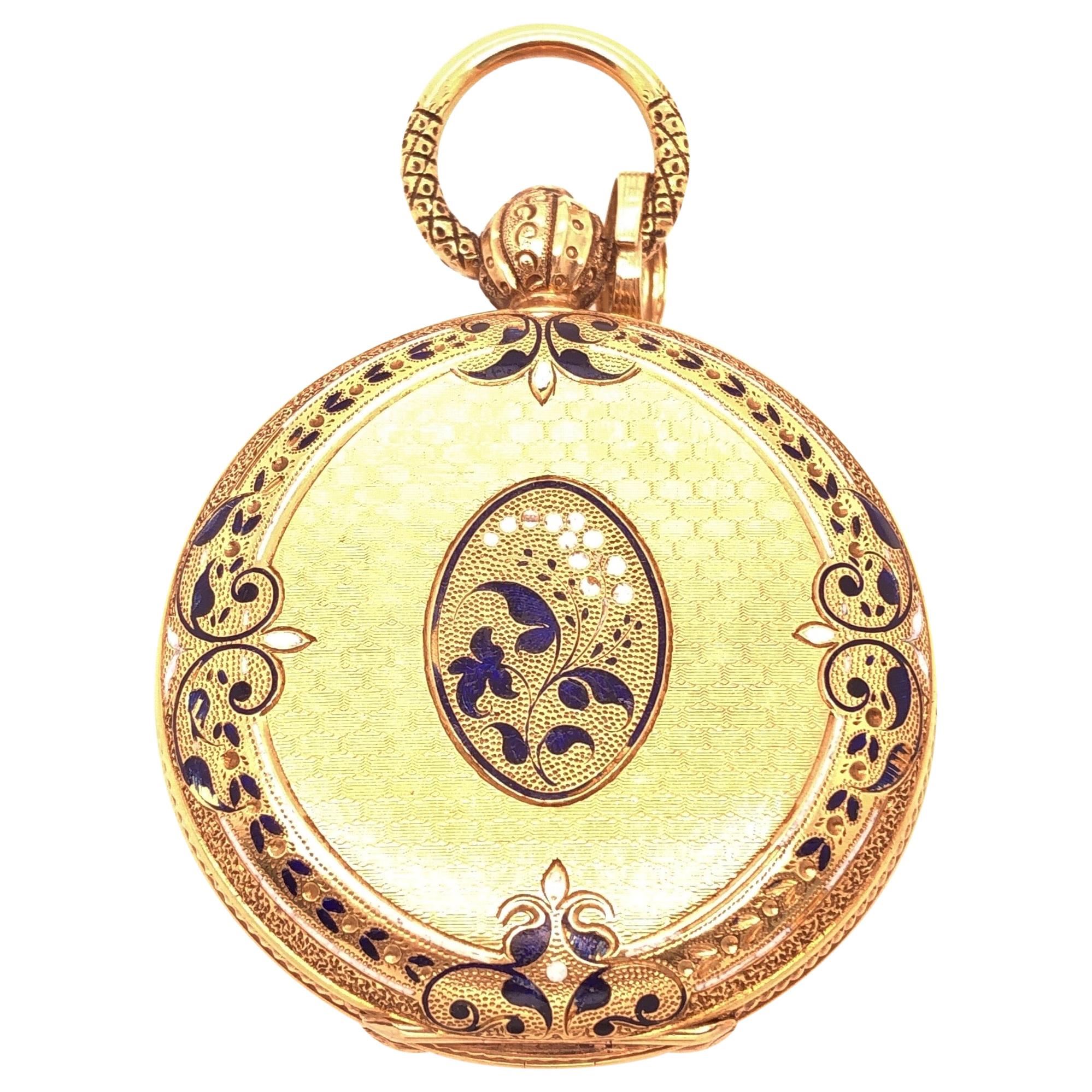 18 Karat Yellow Gold Antique Breguet Paris Pocket Watch with Porcelain Dial