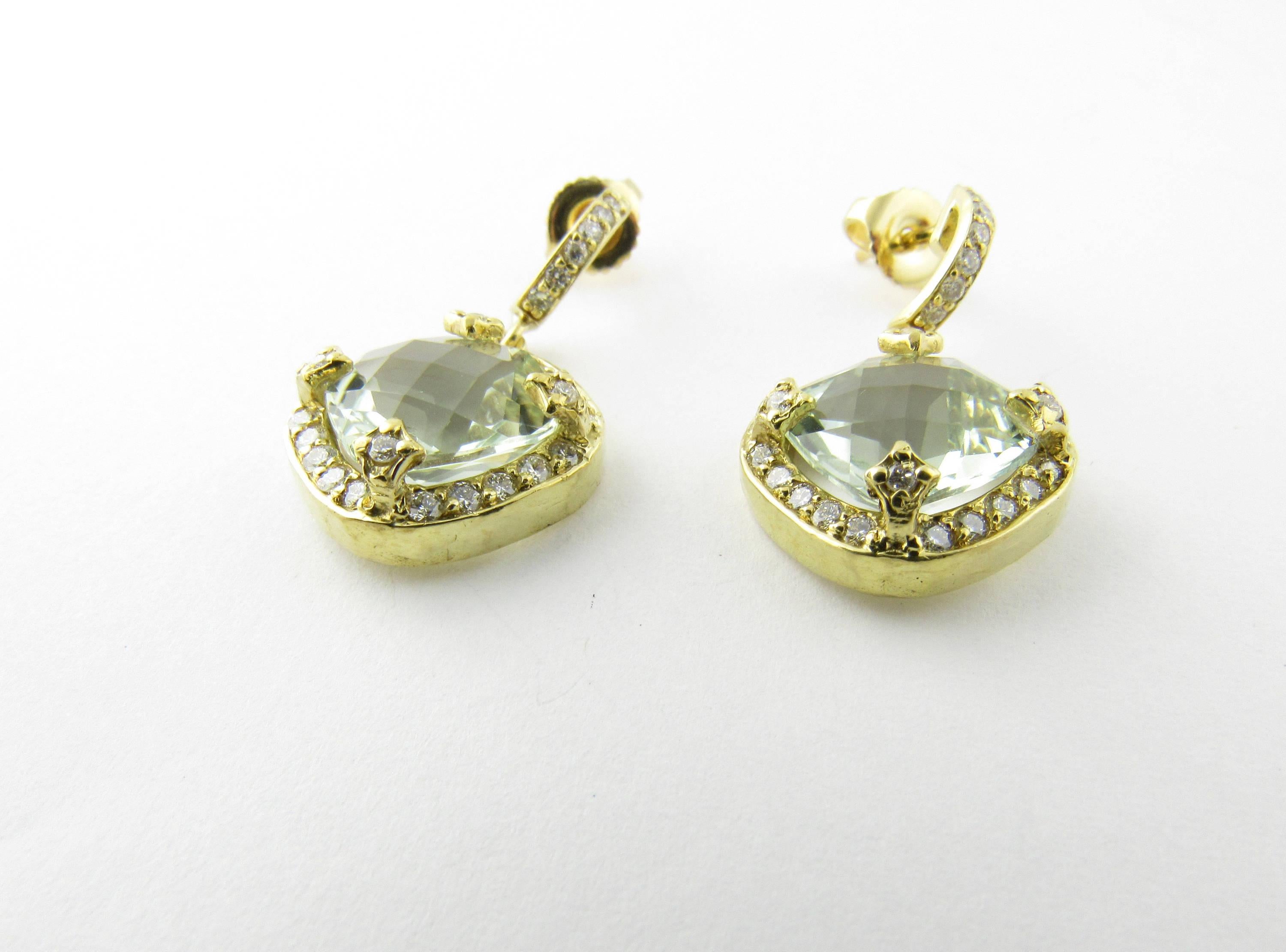 Round Cut 18 Karat Yellow Gold Aquamarine and Diamond Earrings