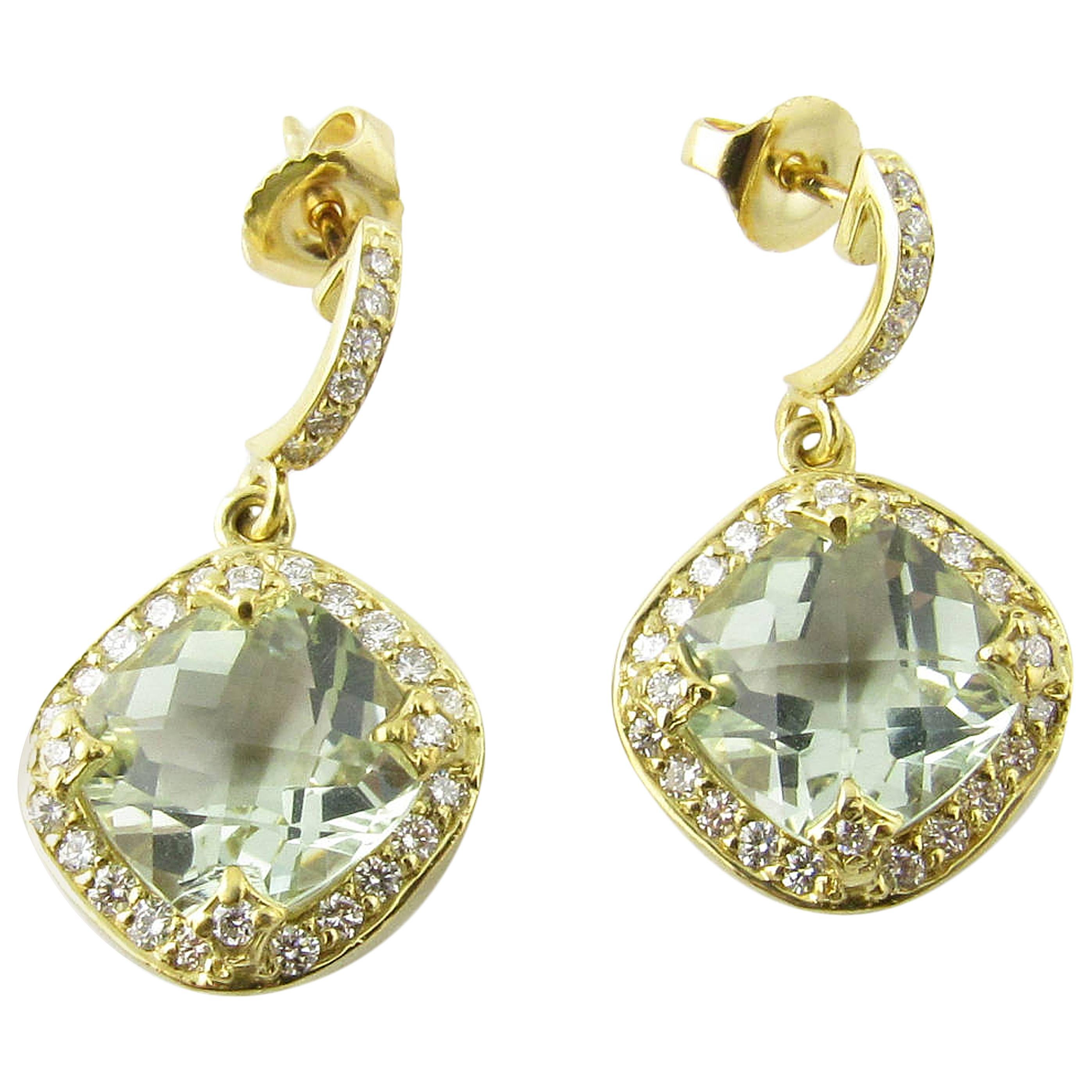 18 Karat Yellow Gold Aquamarine and Diamond Earrings