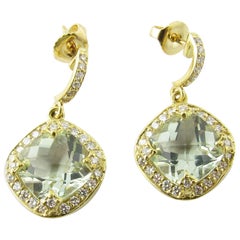 18 Karat Yellow Gold Aquamarine and Diamond Earrings