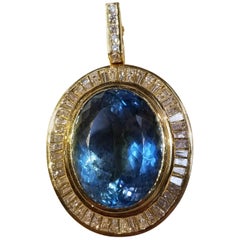 18 Karat Yellow Gold Aquamarine and Diamond Pendant/Enhancer
