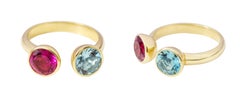 18 Karat Yellow Gold Aquamarine and Tourmaline Solitaire Ring