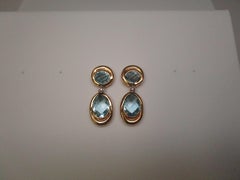 18 Karat Yellow Gold Aquamarine Diamond Earrings