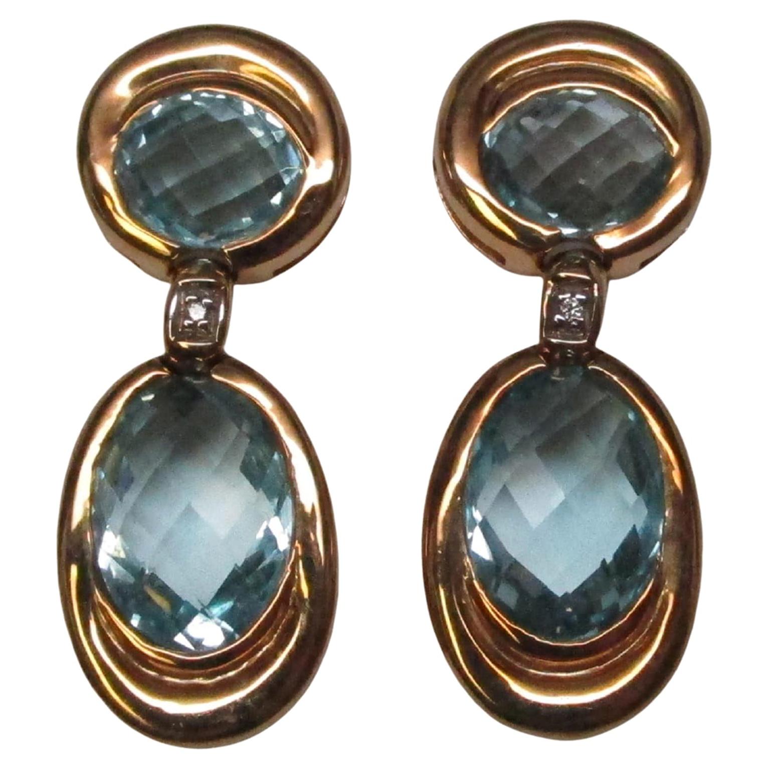 18 Karat Yellow Gold Aquamarine Diamond Earrings For Sale