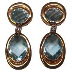 18 Karat Yellow Gold Aquamarine Diamond Earrings