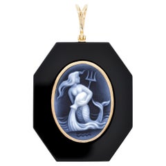 18 Karat Gelbgold Aquarius Zodiac Achat Kamee Schwarz Onyx Anhänger Halskette