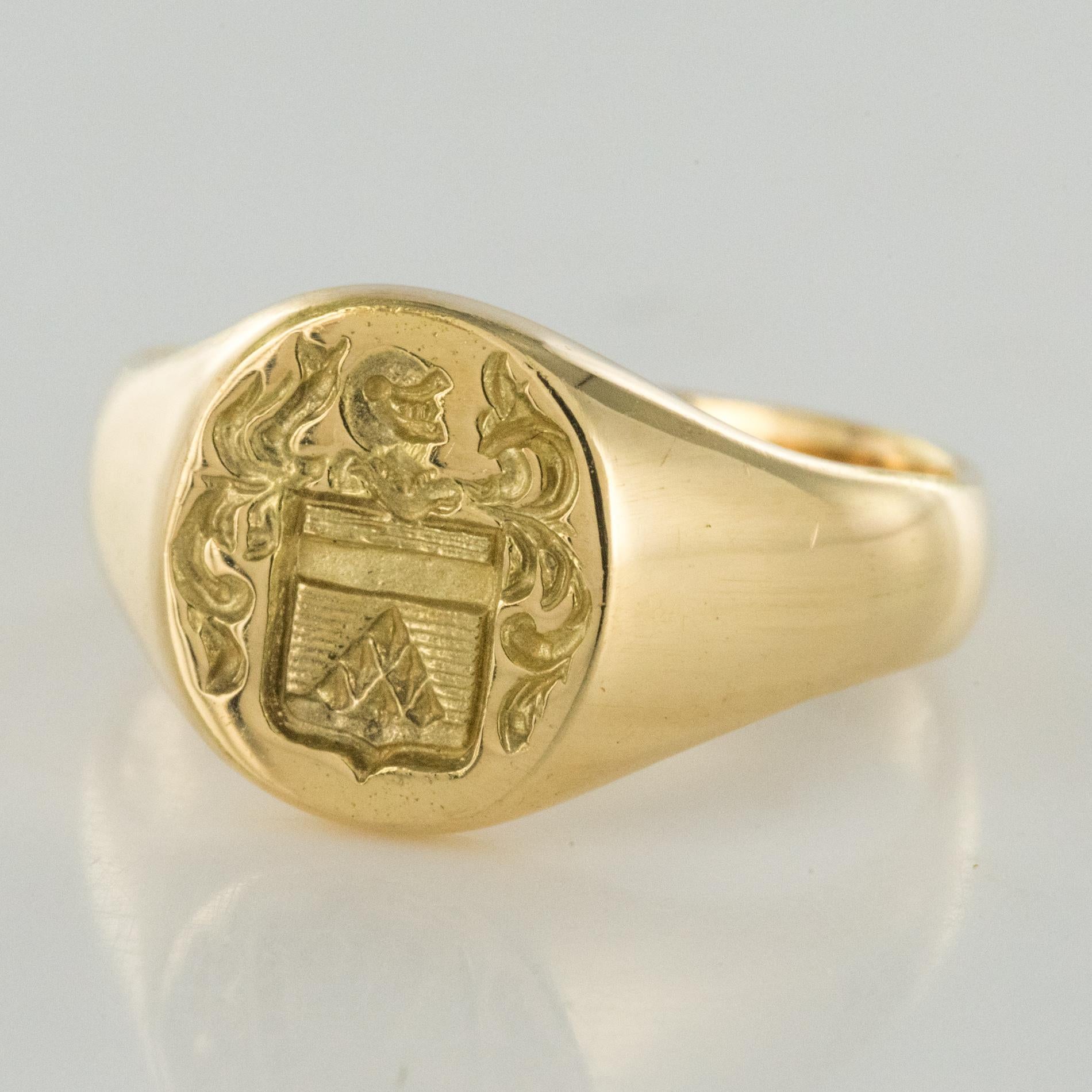 Women's 18 Karat Yellow Gold Armorial Bearings Women Signet Ring