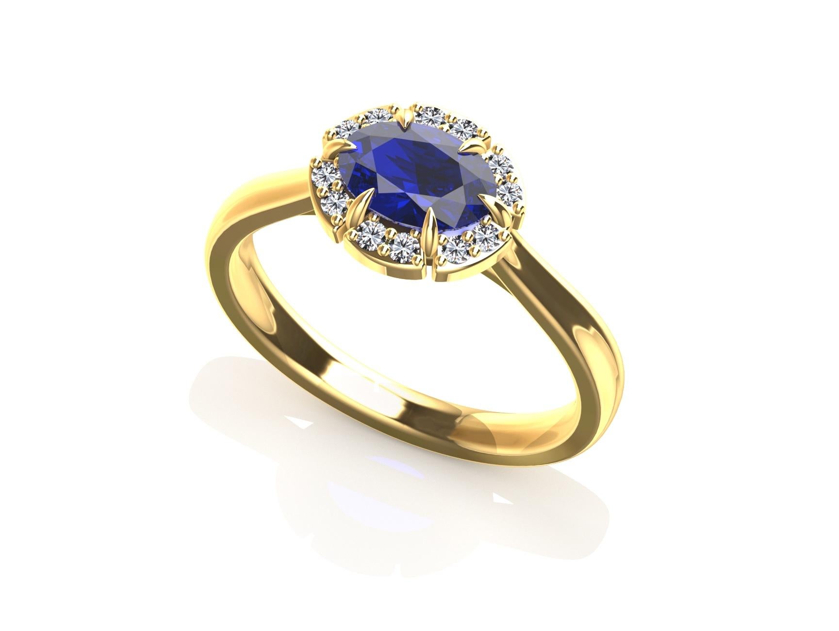 18 Karat Gelbgold Art Deco Blauer Saphir inspirierter Verlobungsring () 2