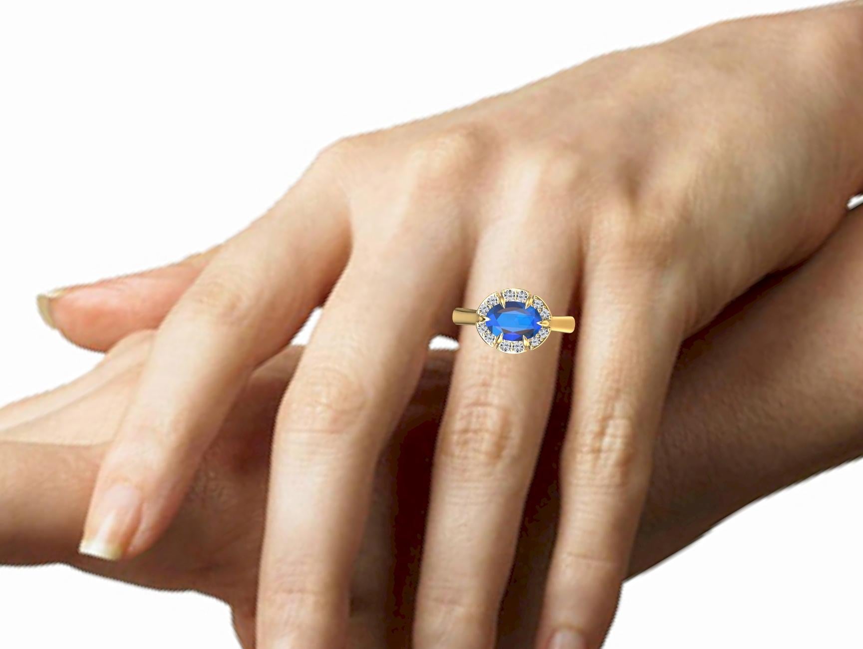 18 Karat Gelbgold Art Deco Blauer Saphir inspirierter Verlobungsring () 3