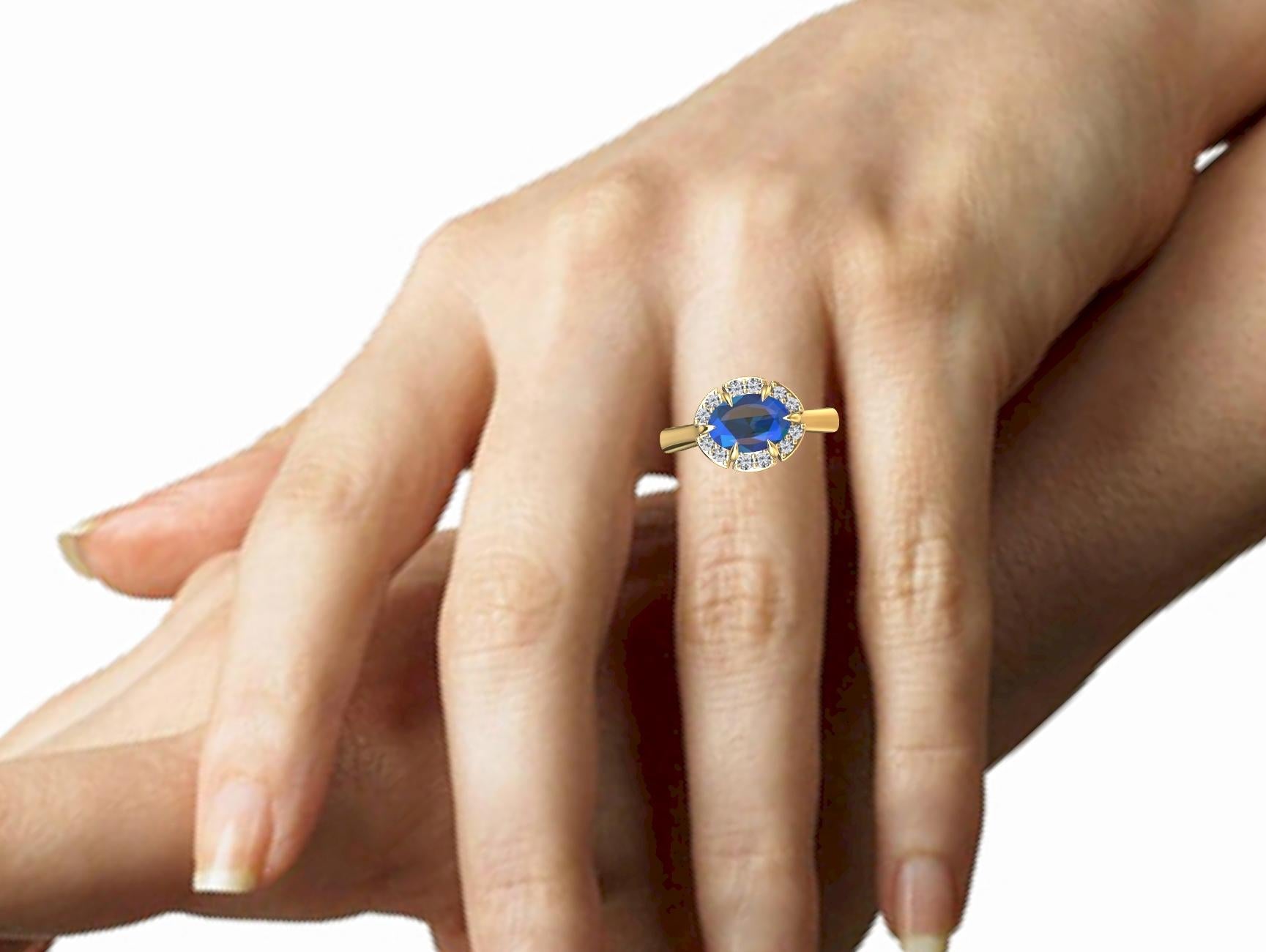 18 Karat Gelbgold Art Deco Blauer Saphir inspirierter Verlobungsring () 4