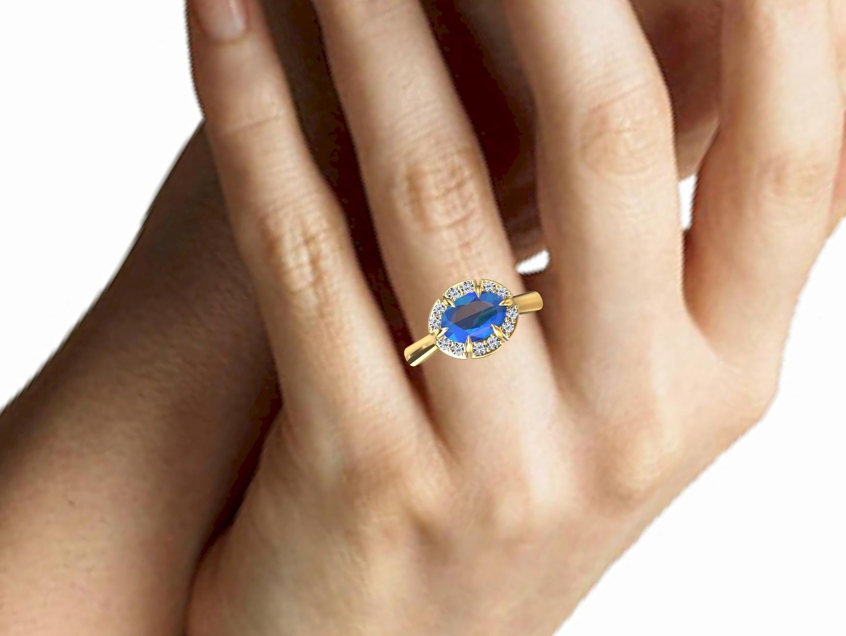 18 Karat Gelbgold Art Deco Blauer Saphir inspirierter Verlobungsring () 5