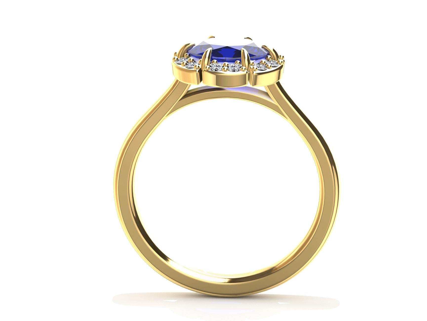 For Sale:  18 Karat Yellow Gold Art Deco Blue Sapphire Inspired Engagement Ring 6