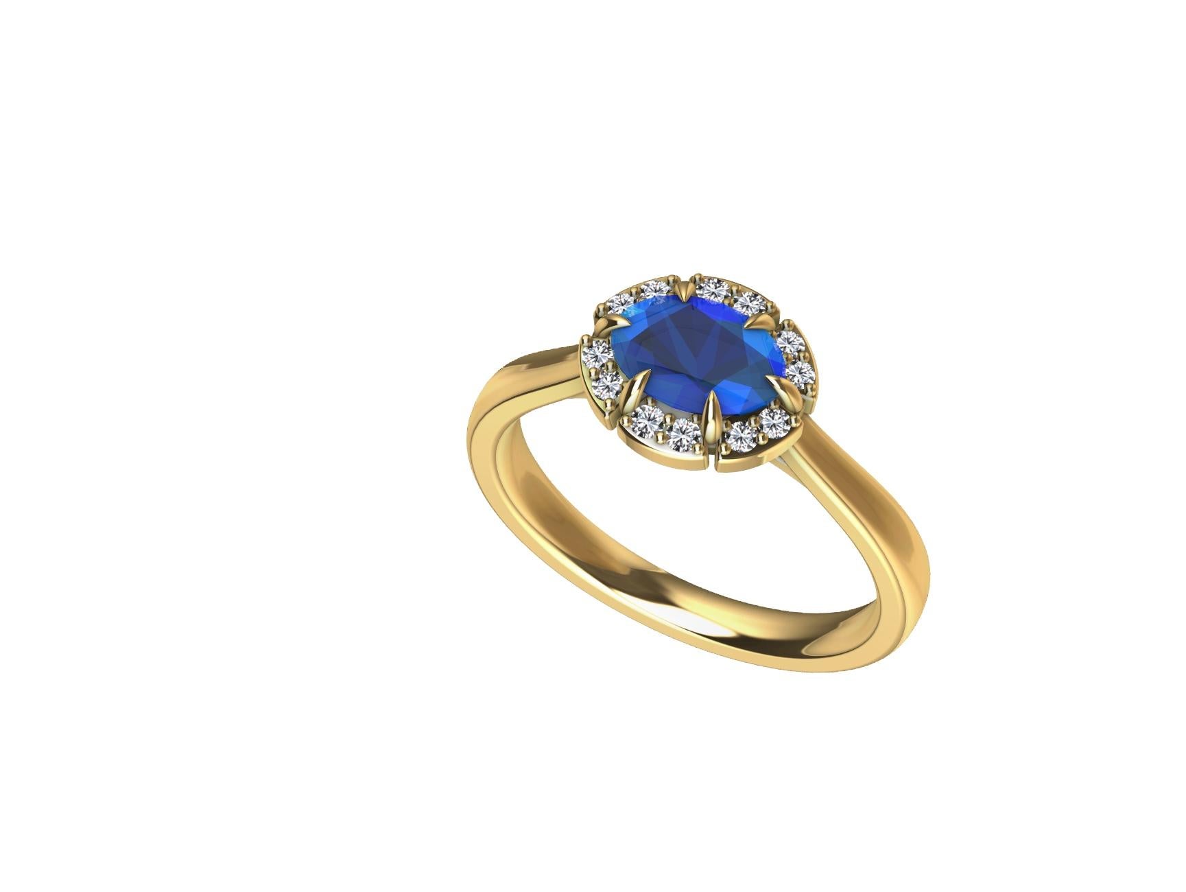 For Sale:  18 Karat Yellow Gold Art Deco Blue Sapphire Inspired Engagement Ring 7