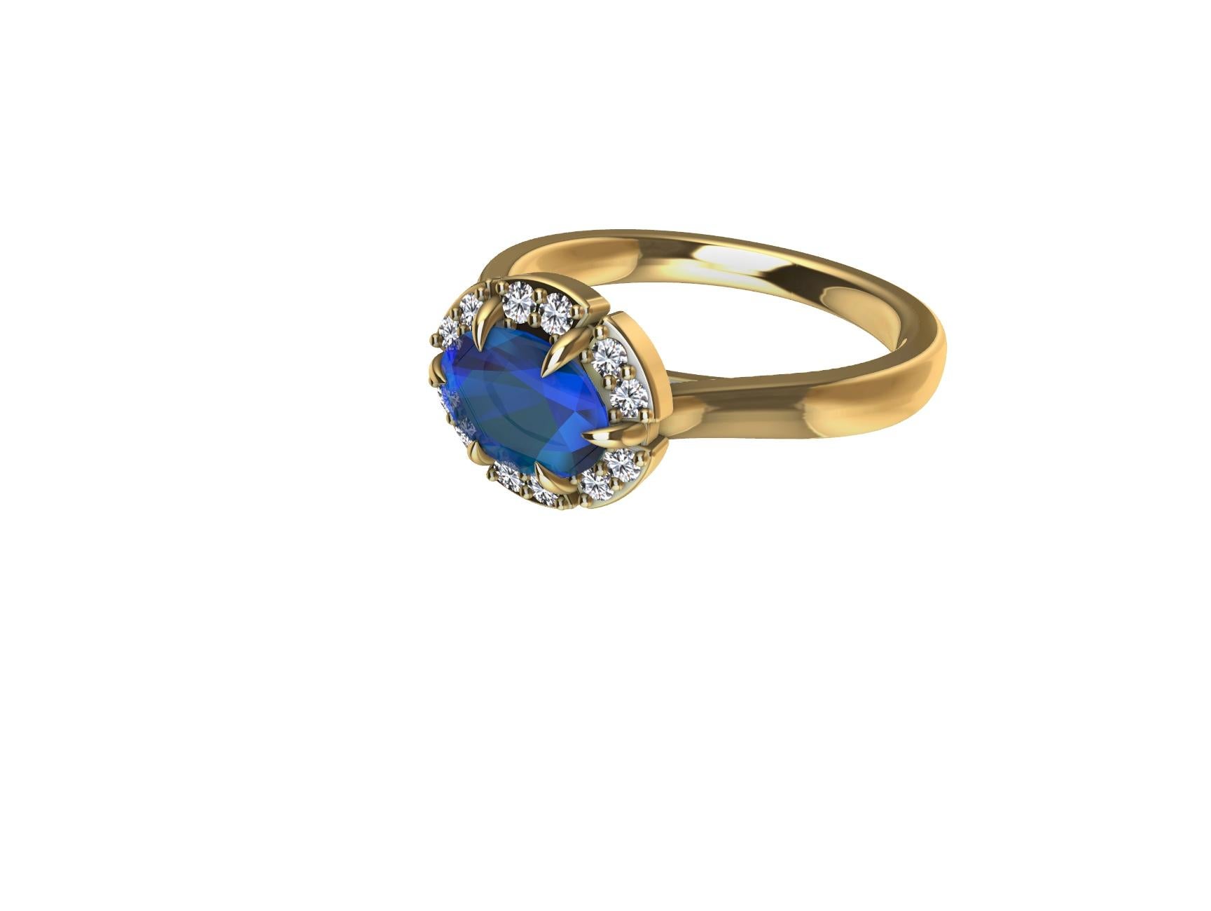 For Sale:  18 Karat Yellow Gold Art Deco Blue Sapphire Inspired Engagement Ring 8