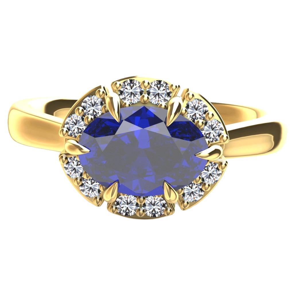 18 Karat Gelbgold Art Deco Blauer Saphir inspirierter Verlobungsring