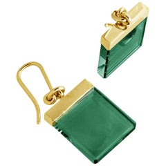 Used Eighteen Karat Yellow Gold Artisan Earrings with Green Quartzes