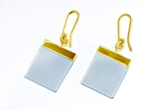 Yellow Gold Art Deco Style Earrings by Artist with Sky Blue Topaz