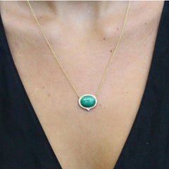 18 Karat Yellow Gold Art Deco Style Oval Necklace with Malachite & Diamonds