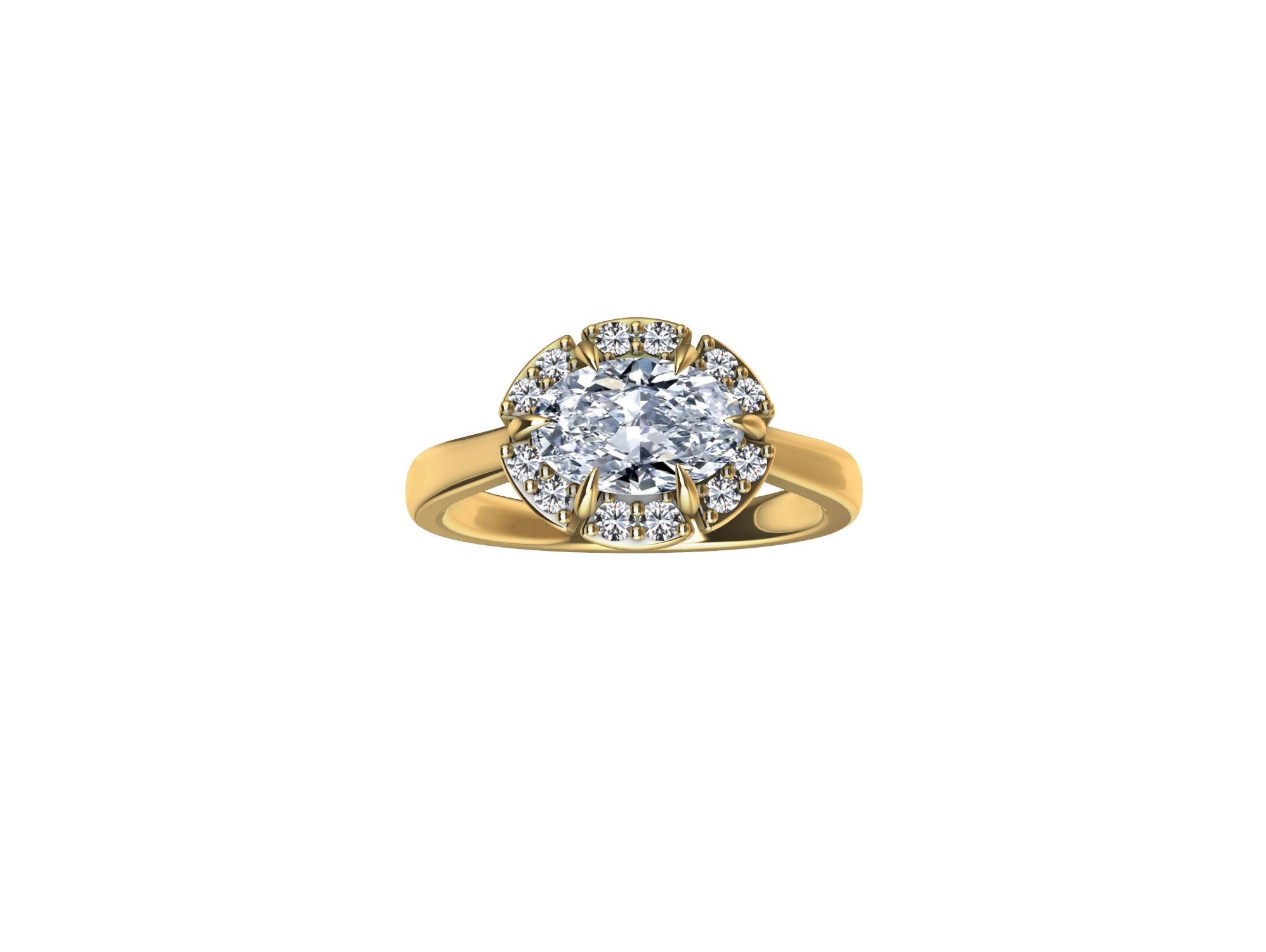 Im Angebot: 18 Karat Gelbgold Art Deco GIA Oval Diamant inspirierter Verlobungsring () 2