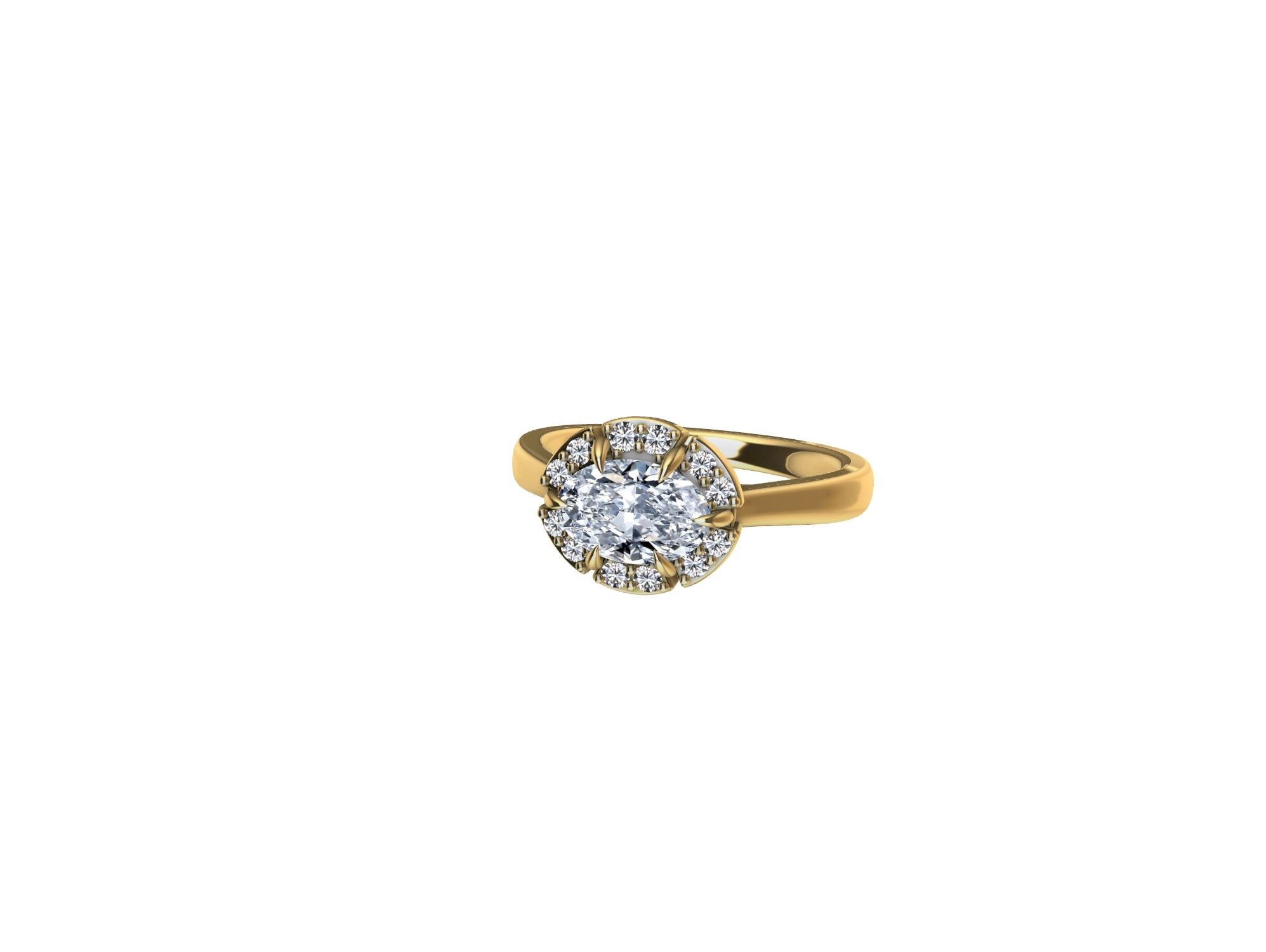 Im Angebot: 18 Karat Gelbgold Art Deco GIA Oval Diamant inspirierter Verlobungsring () 4