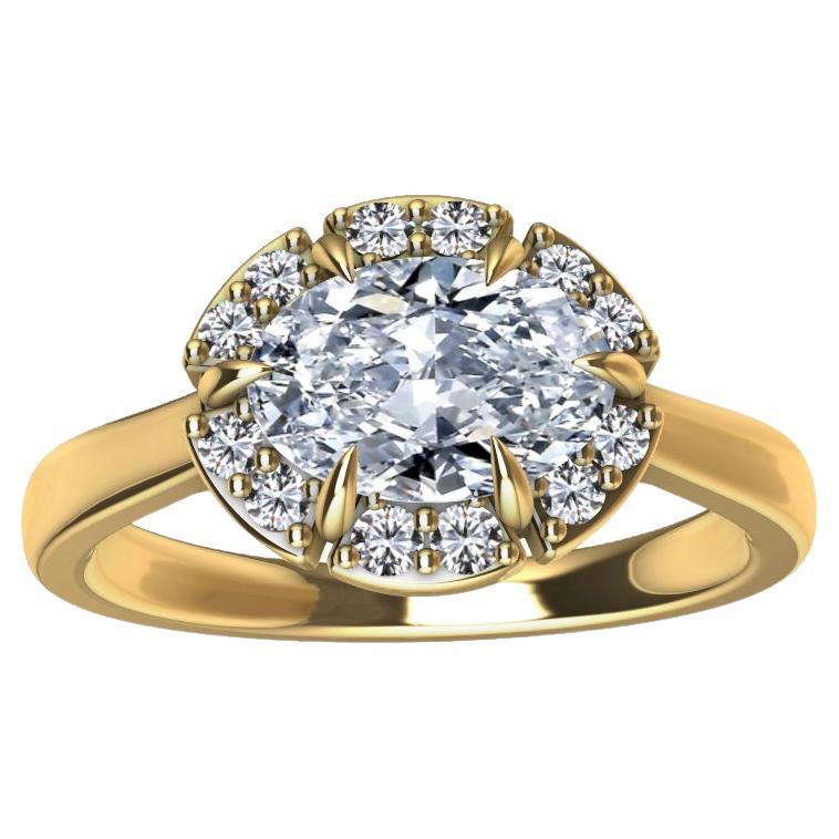 Im Angebot: 18 Karat Gelbgold Art Deco GIA Oval Diamant inspirierter Verlobungsring ()