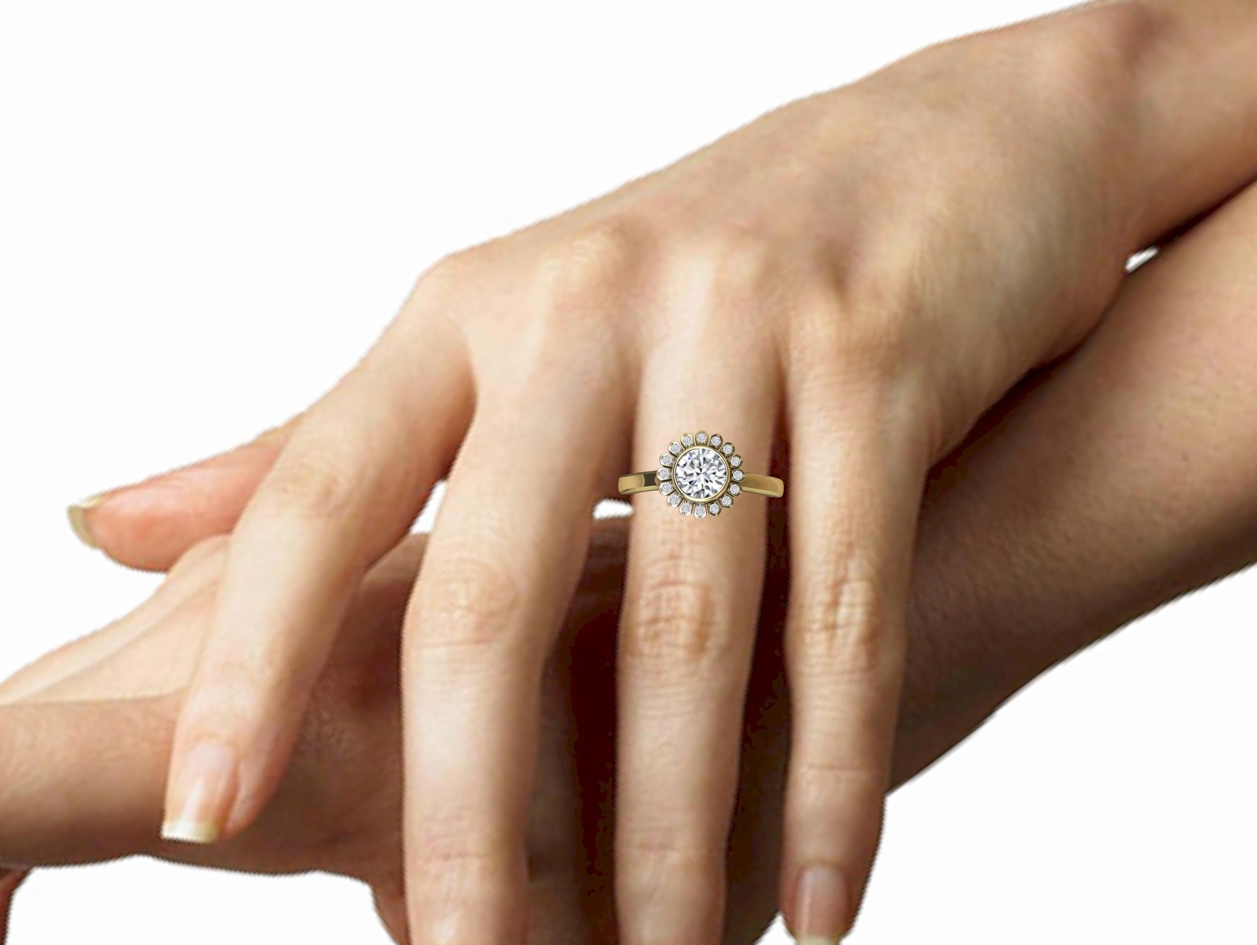 For Sale:  18 Karat Yellow Gold Art Deco GIA Diamond Inspired Flower Engagement Ring 2