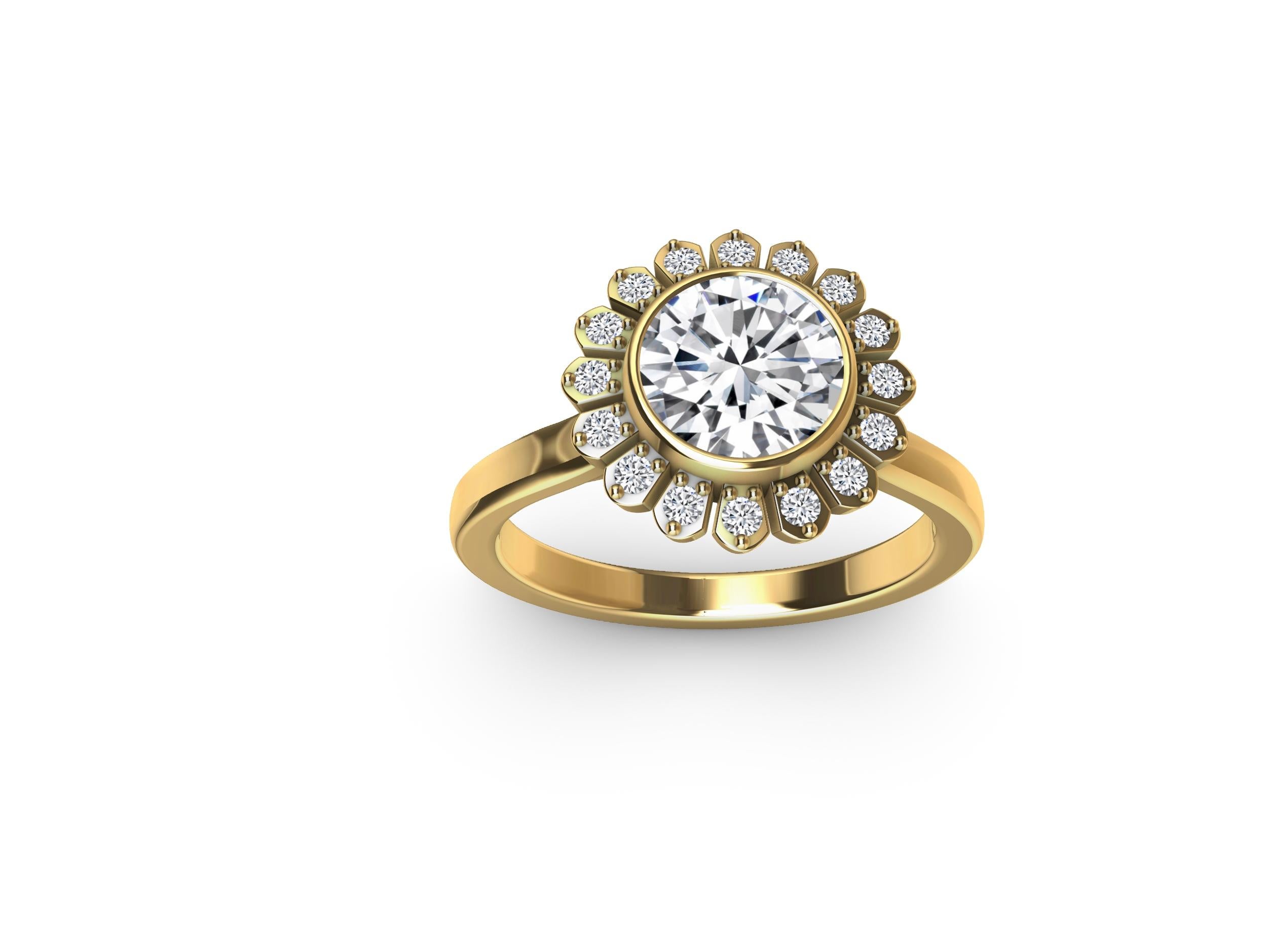 For Sale:  18 Karat Yellow Gold Art Deco GIA Diamond Inspired Flower Engagement Ring 4