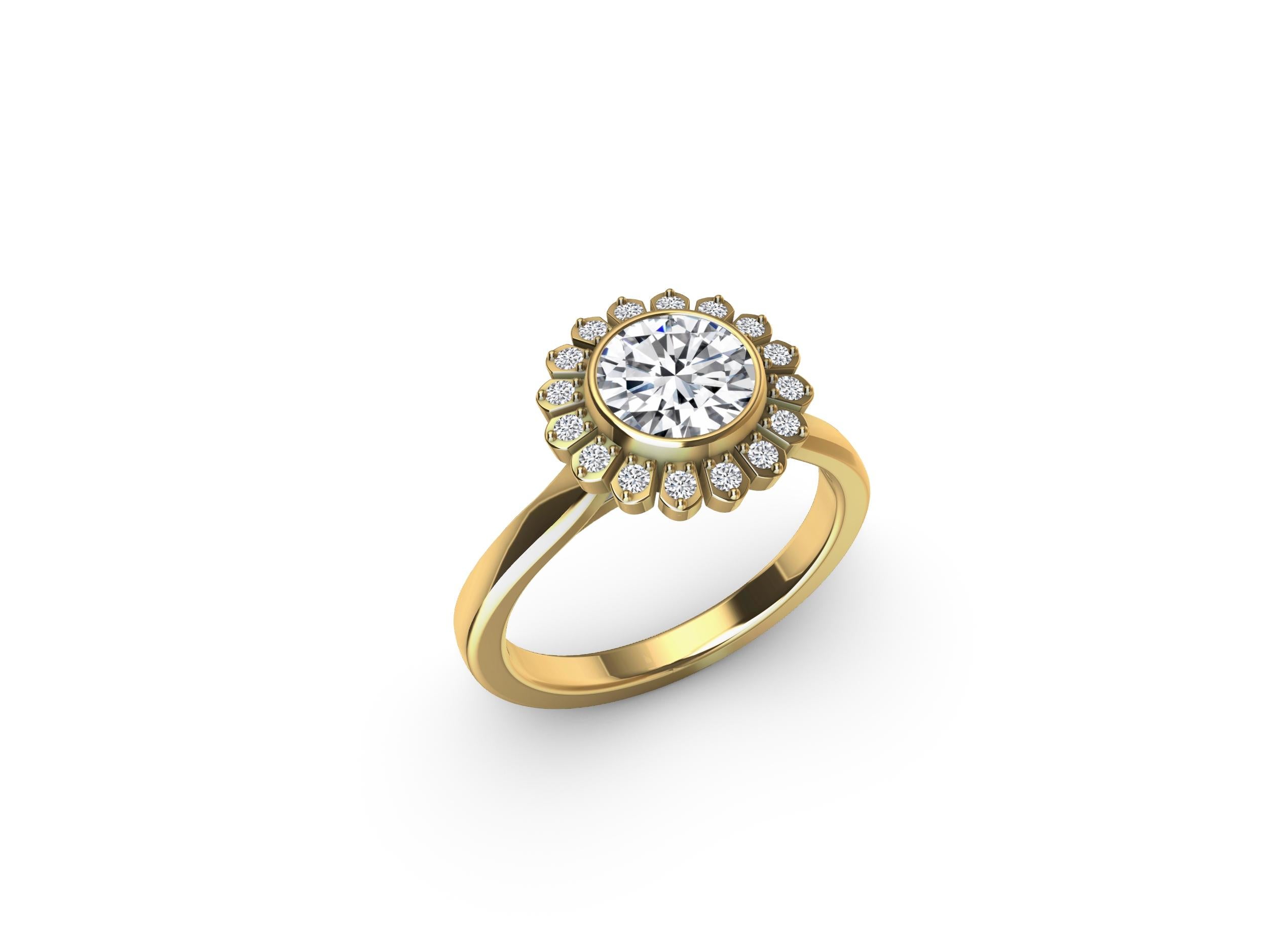 For Sale:  18 Karat Yellow Gold Art Deco GIA Diamond Inspired Flower Engagement Ring 5