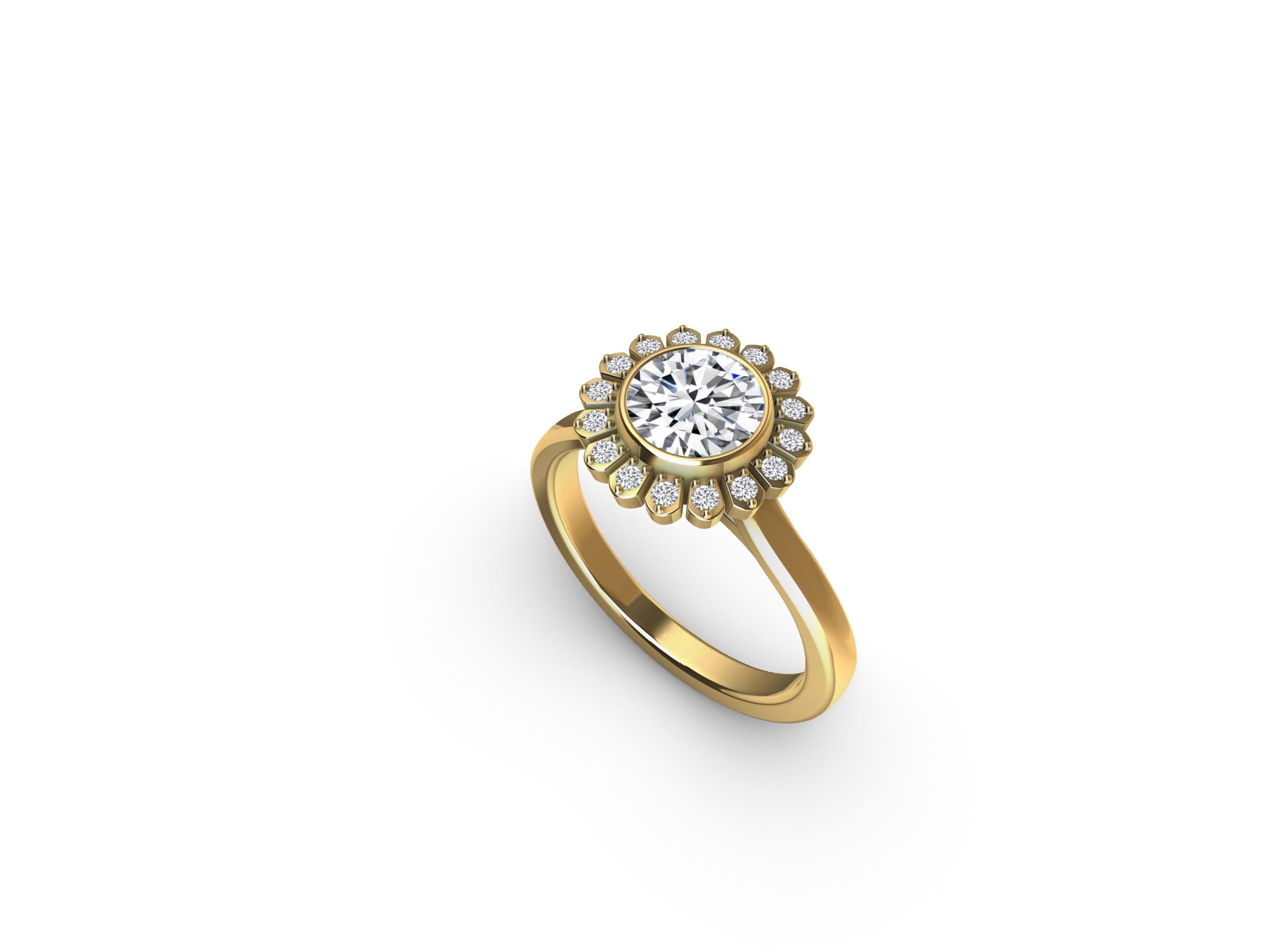 For Sale:  18 Karat Yellow Gold Art Deco GIA Diamond Inspired Flower Engagement Ring 6