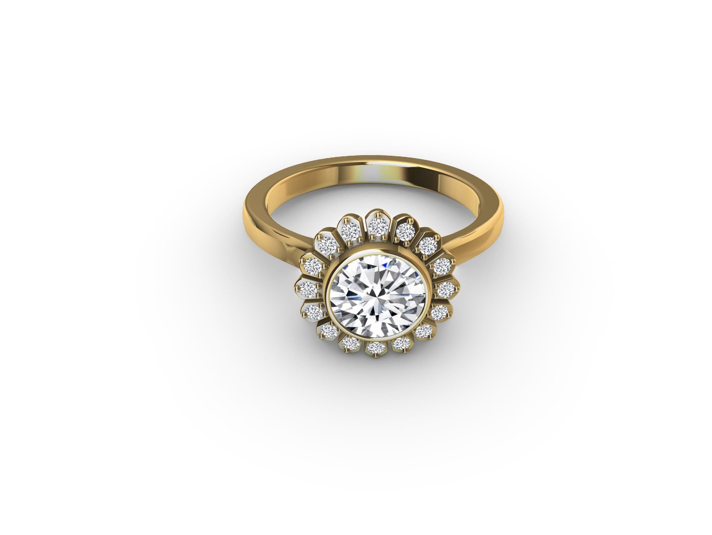 For Sale:  18 Karat Yellow Gold Art Deco GIA Diamond Inspired Flower Engagement Ring 7