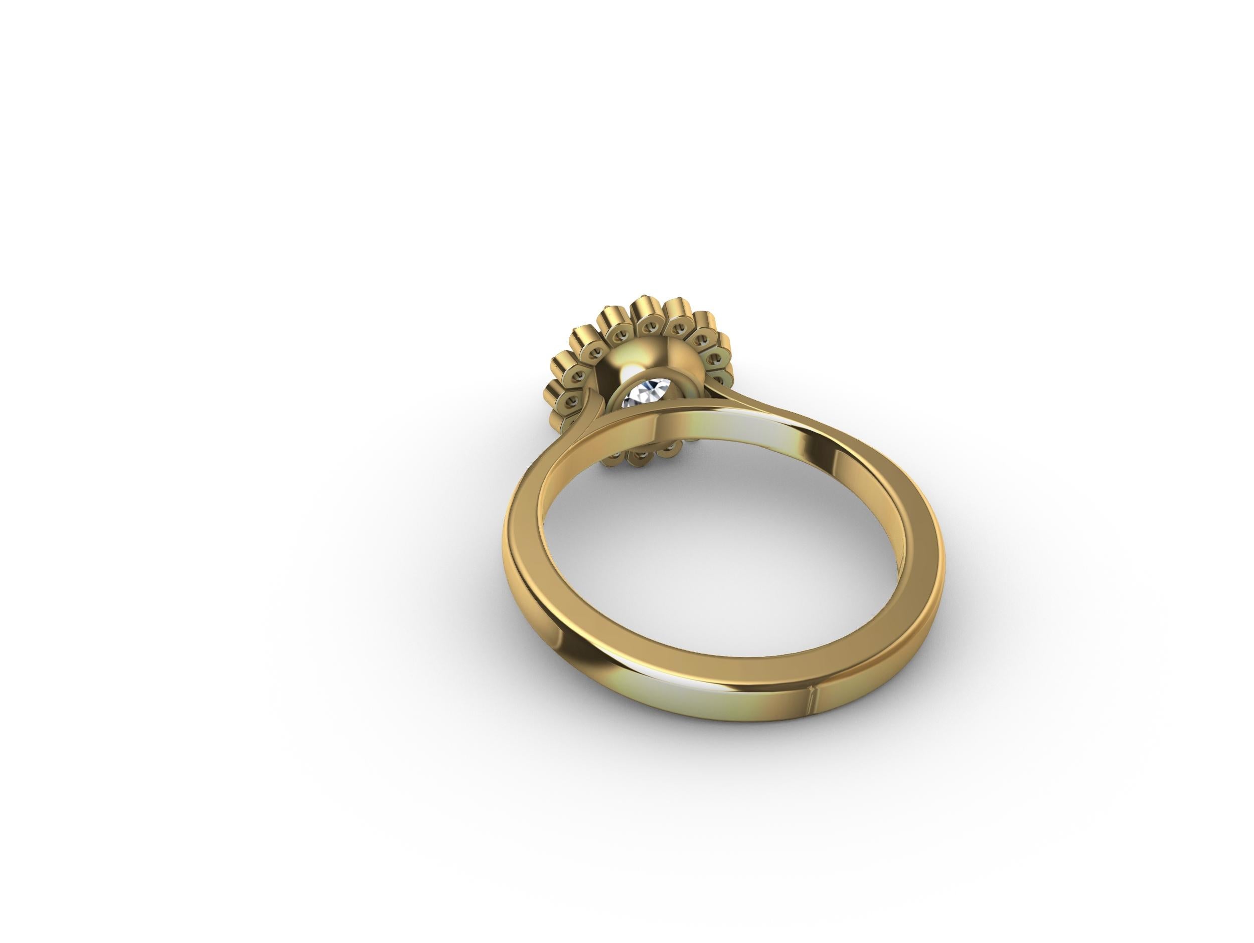 For Sale:  18 Karat Yellow Gold Art Deco GIA Diamond Inspired Flower Engagement Ring 8