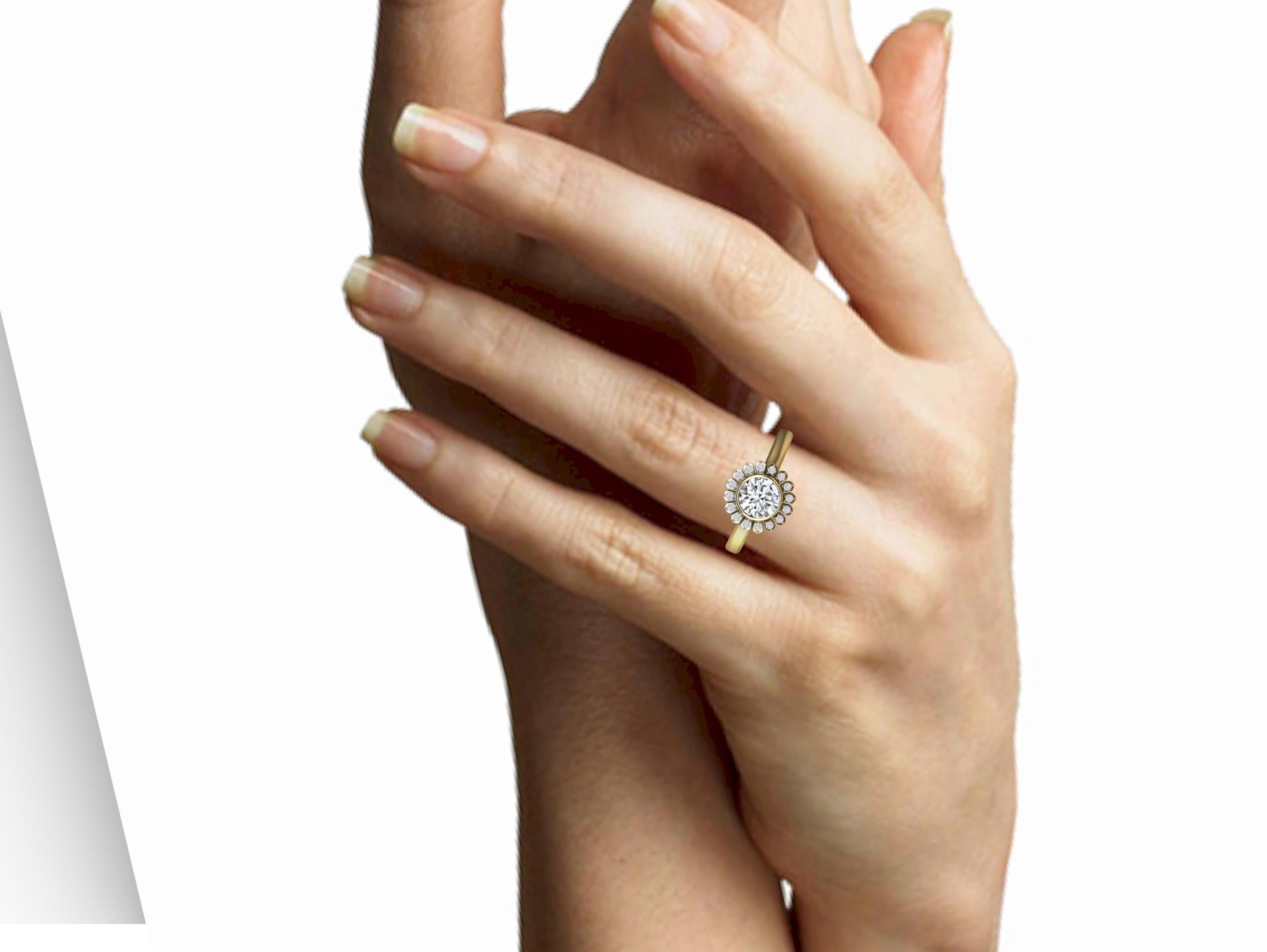 For Sale:  18 Karat Yellow Gold Art Deco GIA Diamond Inspired Flower Engagement Ring 9