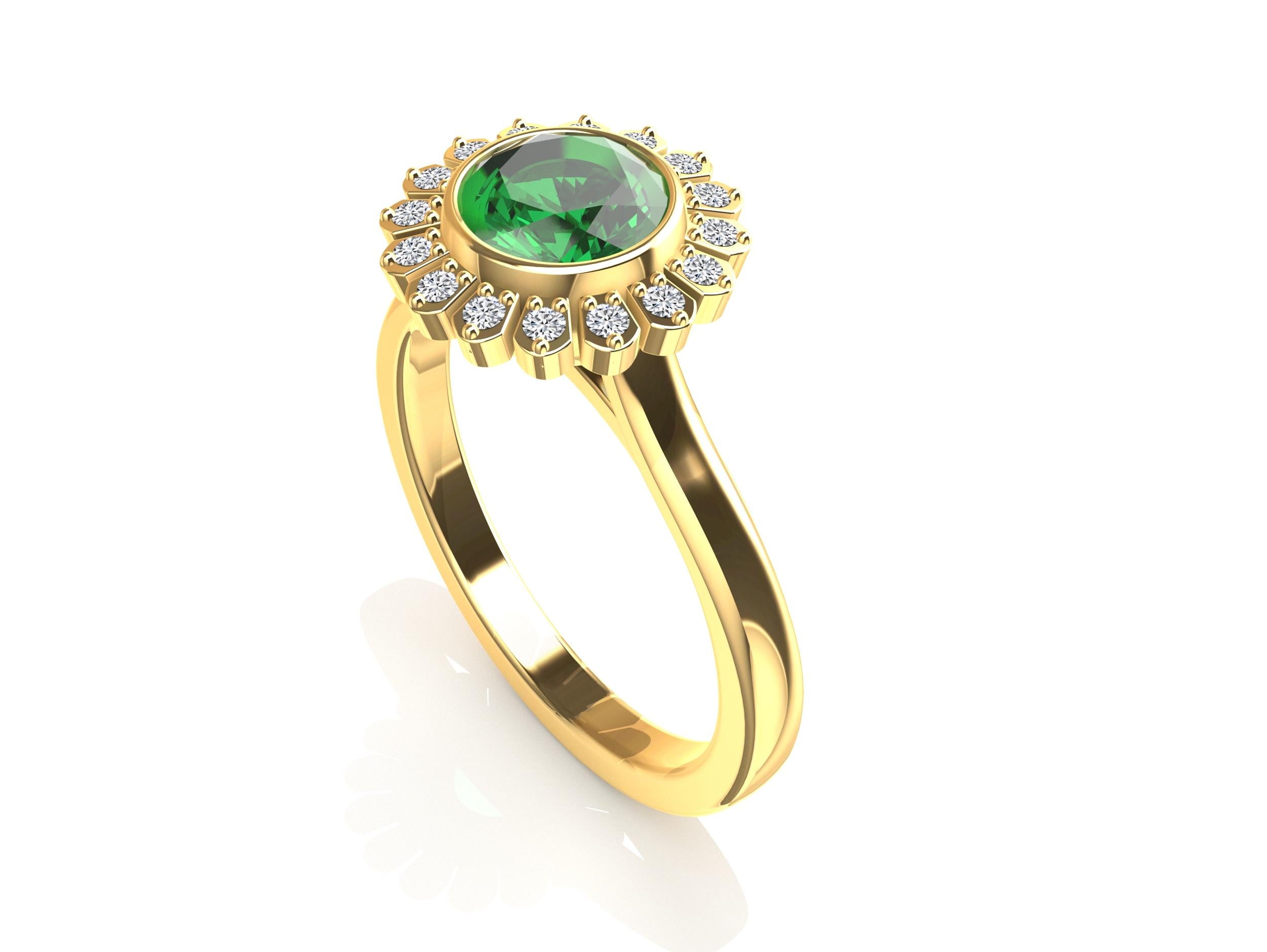 Im Angebot: 18 Karat Gelbgold Art Deco Gia Smaragd inspirierter Blumenring () 3