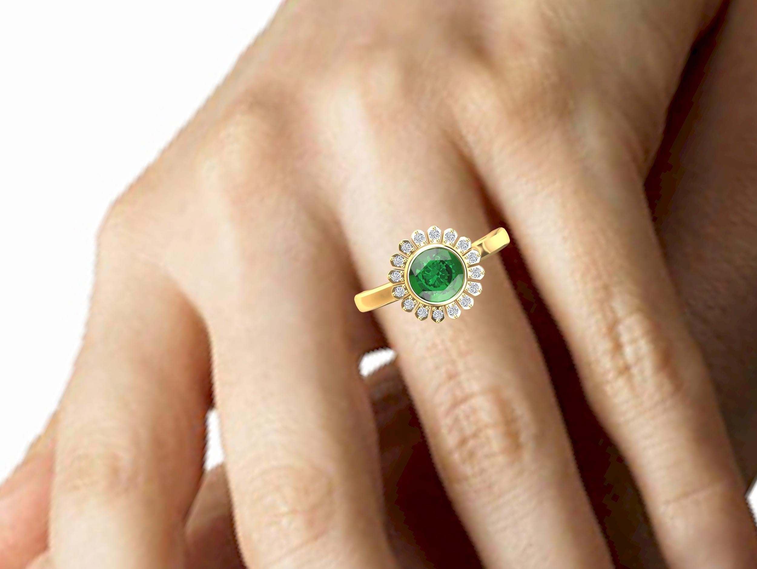 For Sale:  18 Karat Yellow Gold Art Deco Gia Emerald Inspired Flower Ring 4