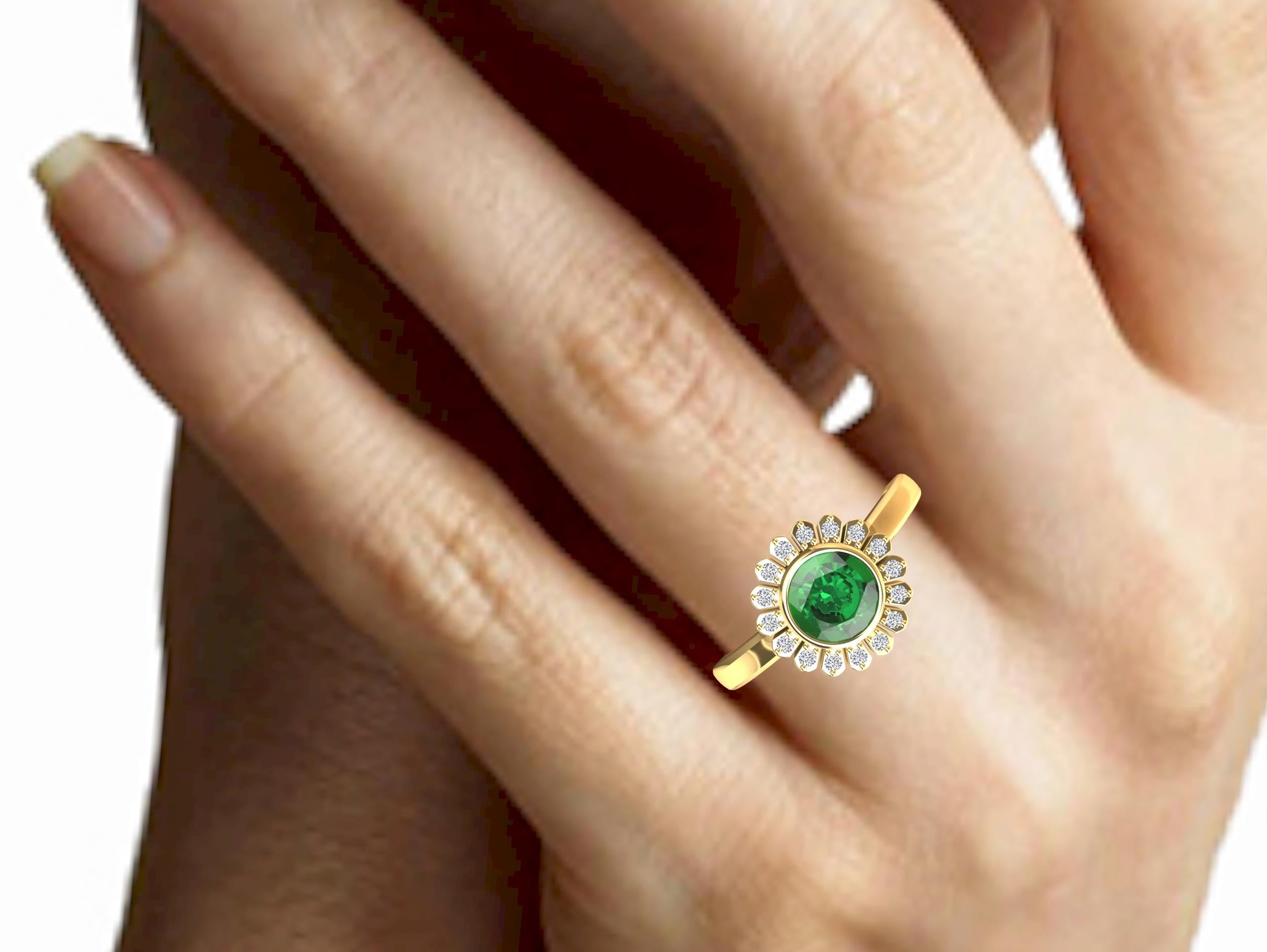 For Sale:  18 Karat Yellow Gold Art Deco Gia Emerald Inspired Flower Ring 5