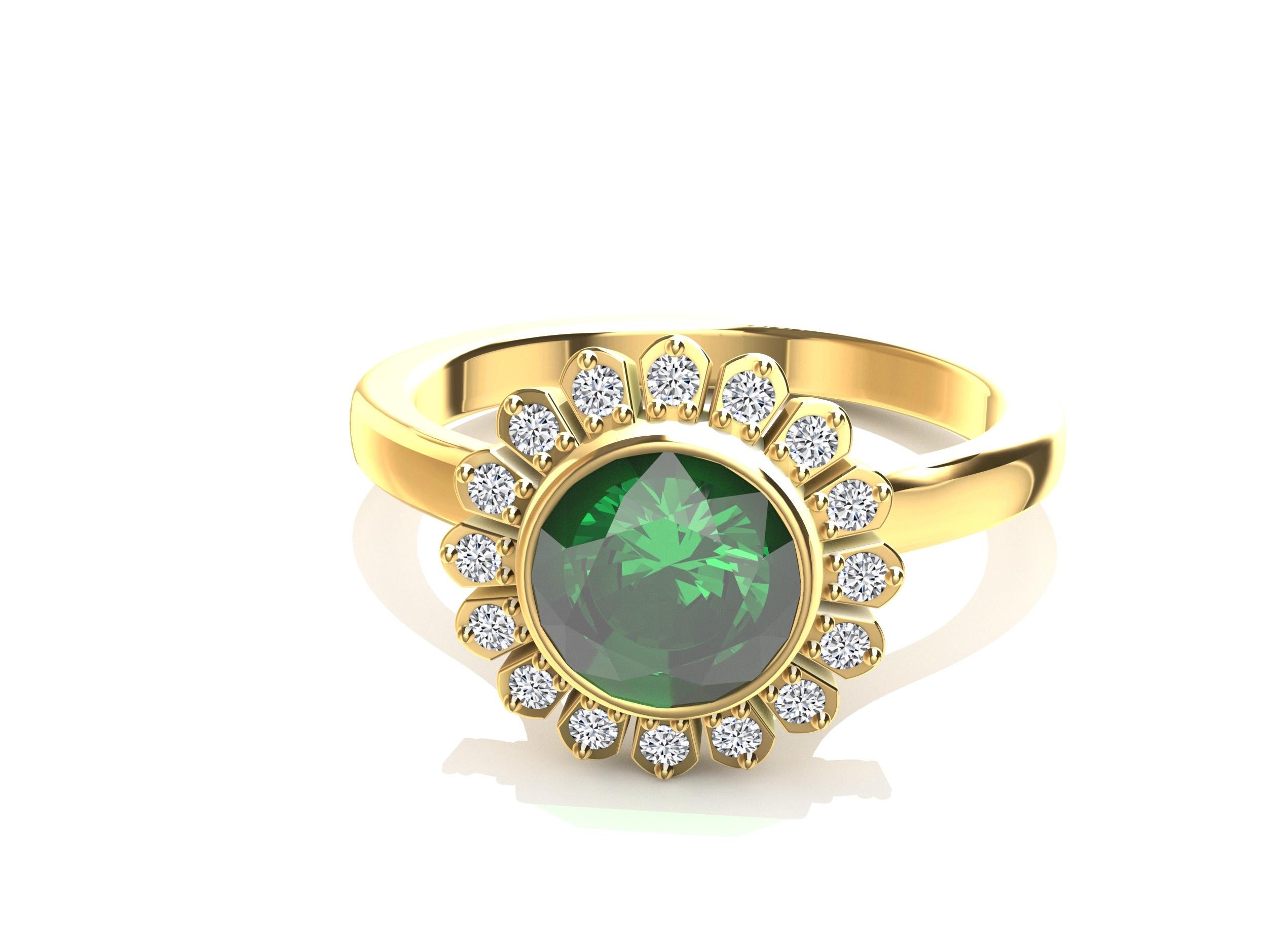For Sale:  18 Karat Yellow Gold Art Deco Gia Emerald Inspired Flower Ring 6