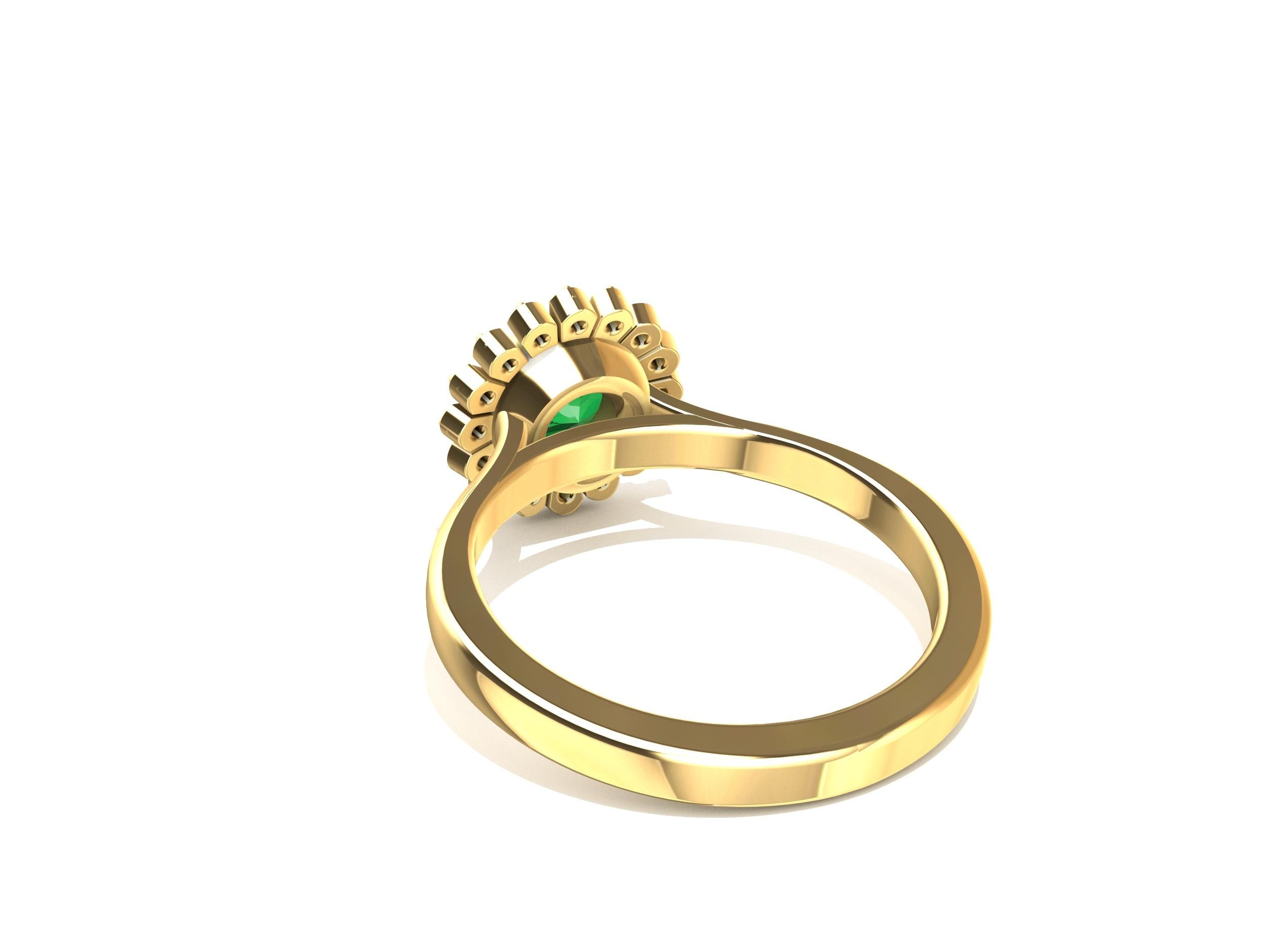 For Sale:  18 Karat Yellow Gold Art Deco Gia Emerald Inspired Flower Ring 7