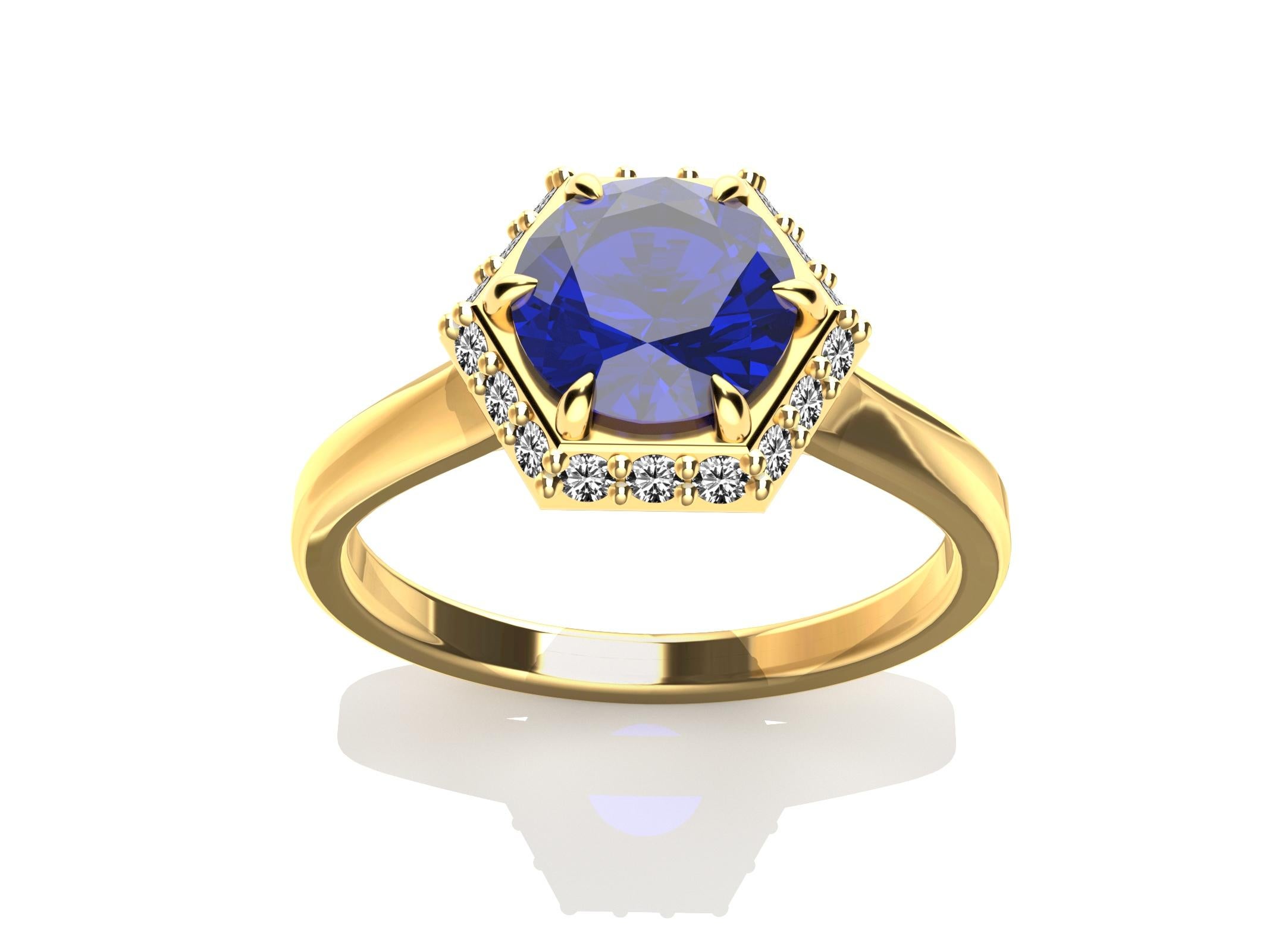 Im Angebot: 18 Karat Gelbgold Art Deco Saphir Ring mit GIA-Saphir () 3