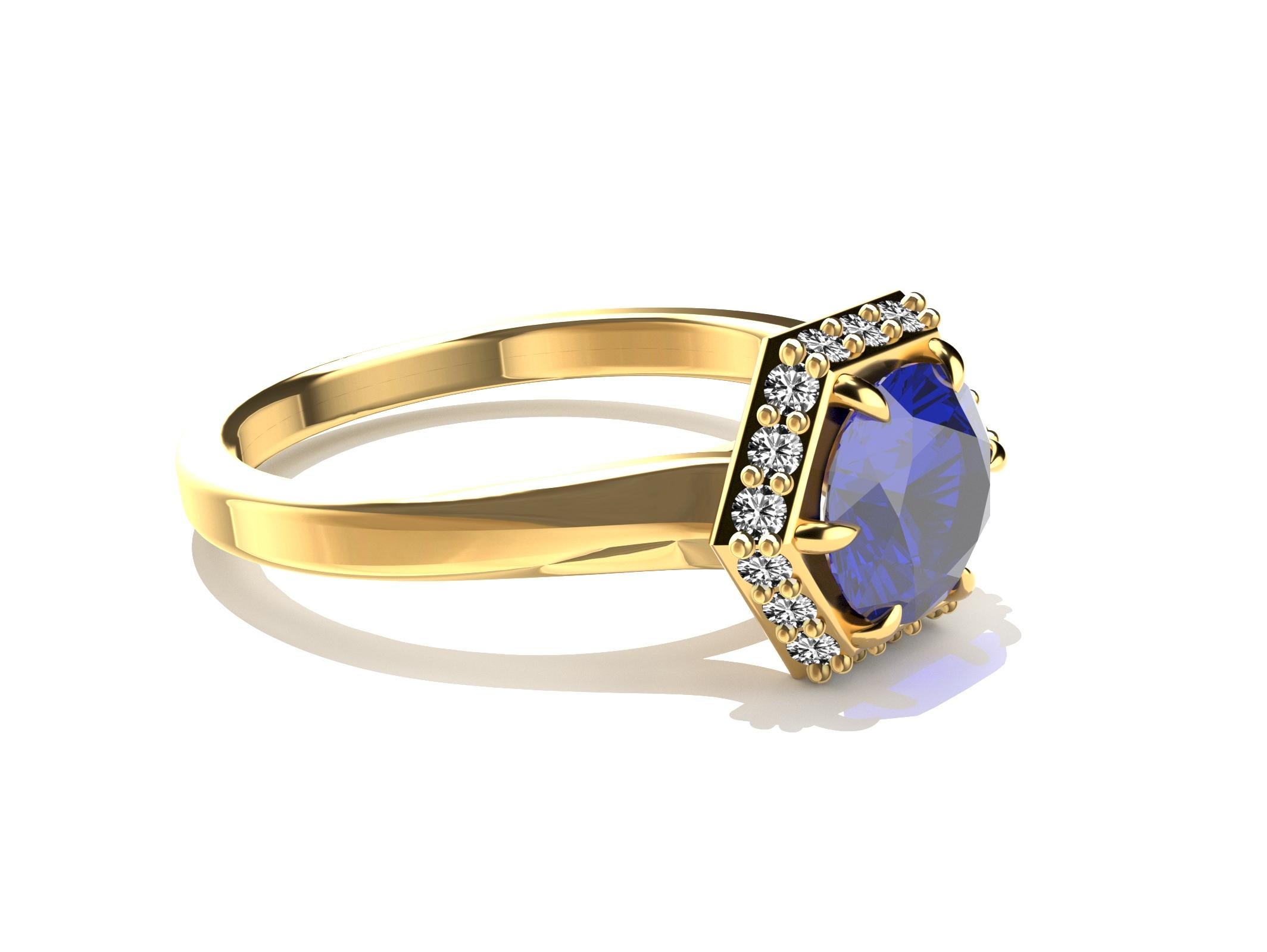 Im Angebot: 18 Karat Gelbgold Art Deco Saphir Ring mit GIA-Saphir () 6