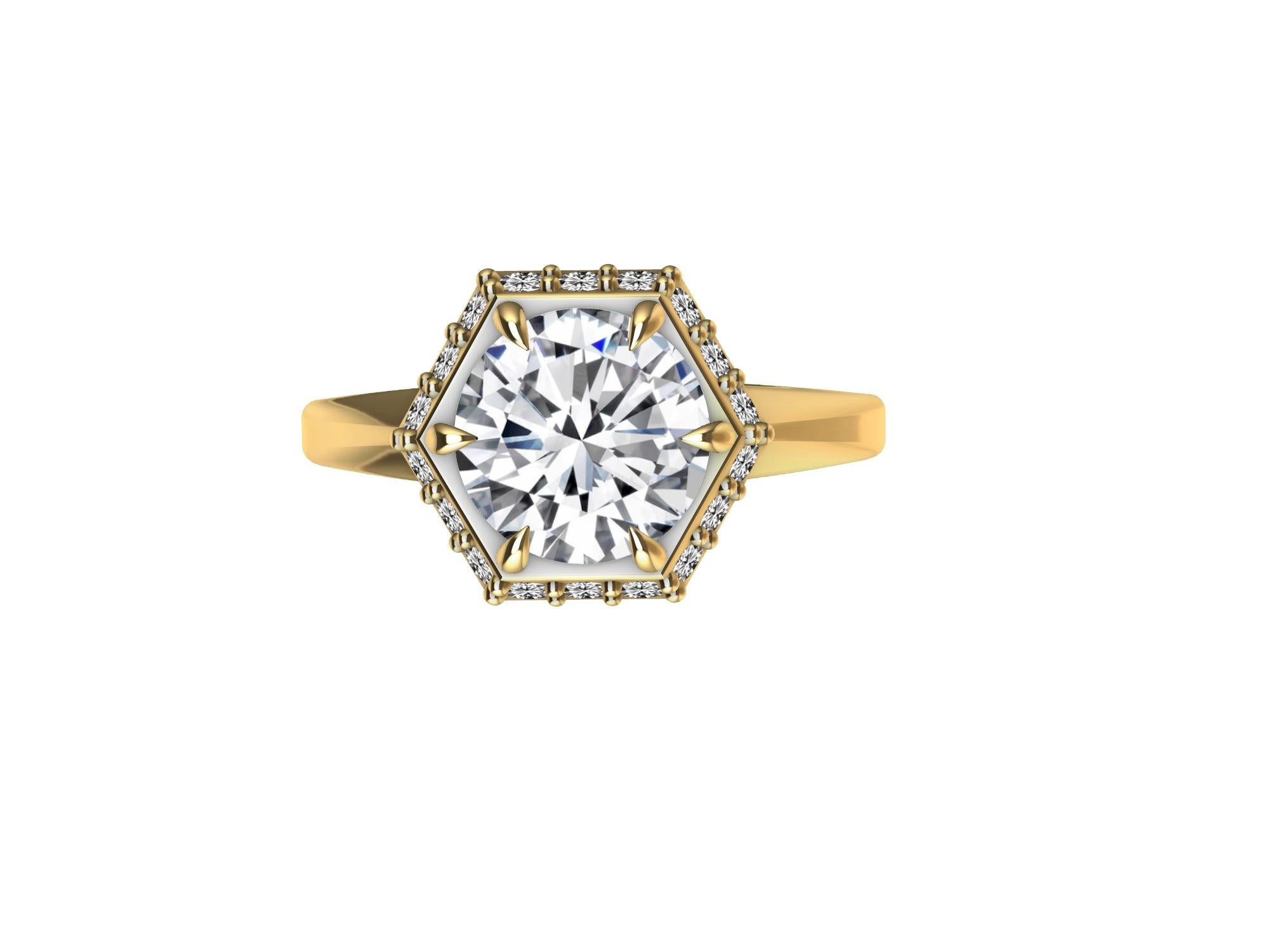 For Sale:  18 Karat Yellow Gold Art Deco Hexagon GIA Diamond Engagement Ring 3