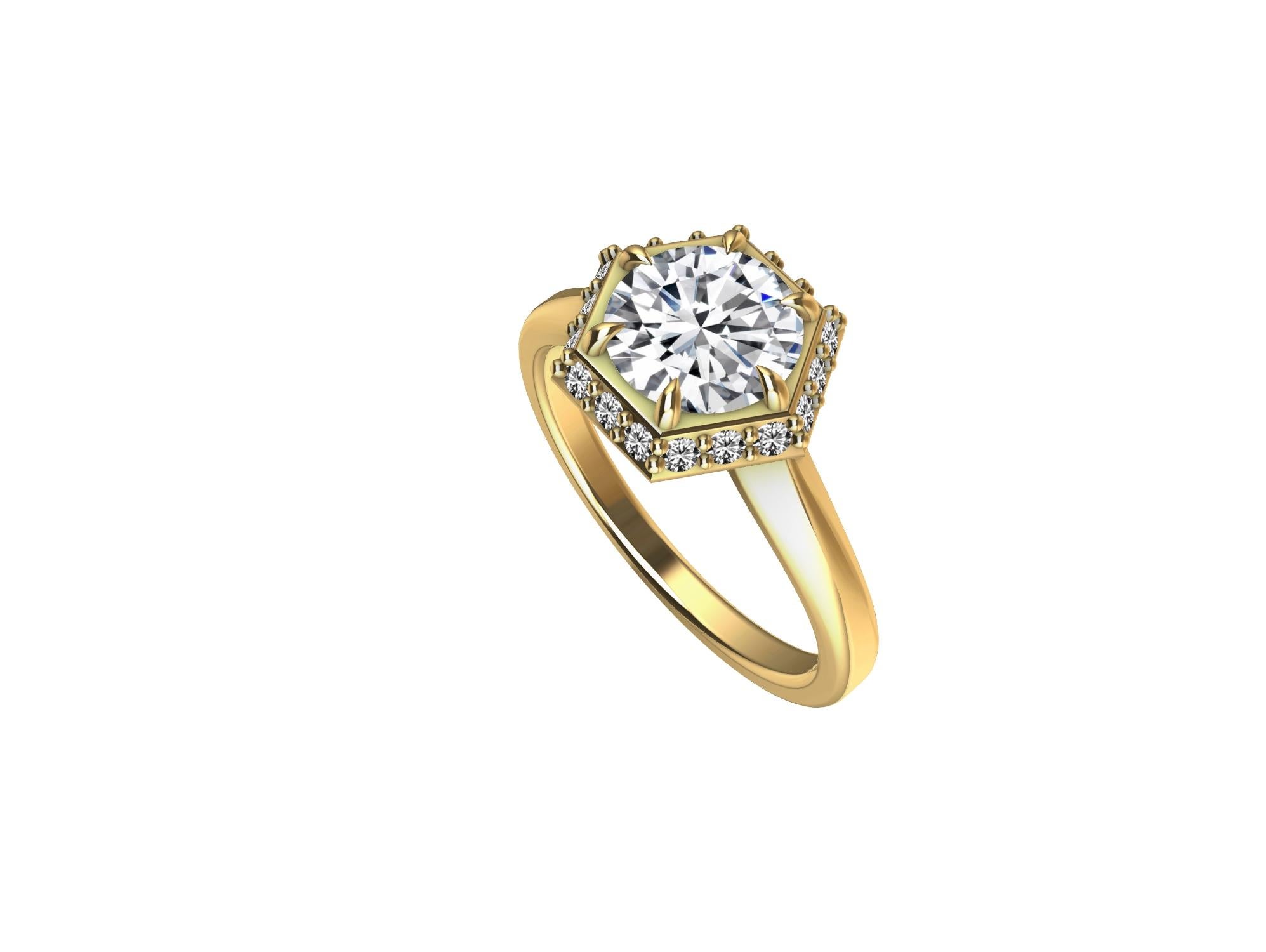 For Sale:  18 Karat Yellow Gold Art Deco Hexagon GIA Diamond Engagement Ring 4