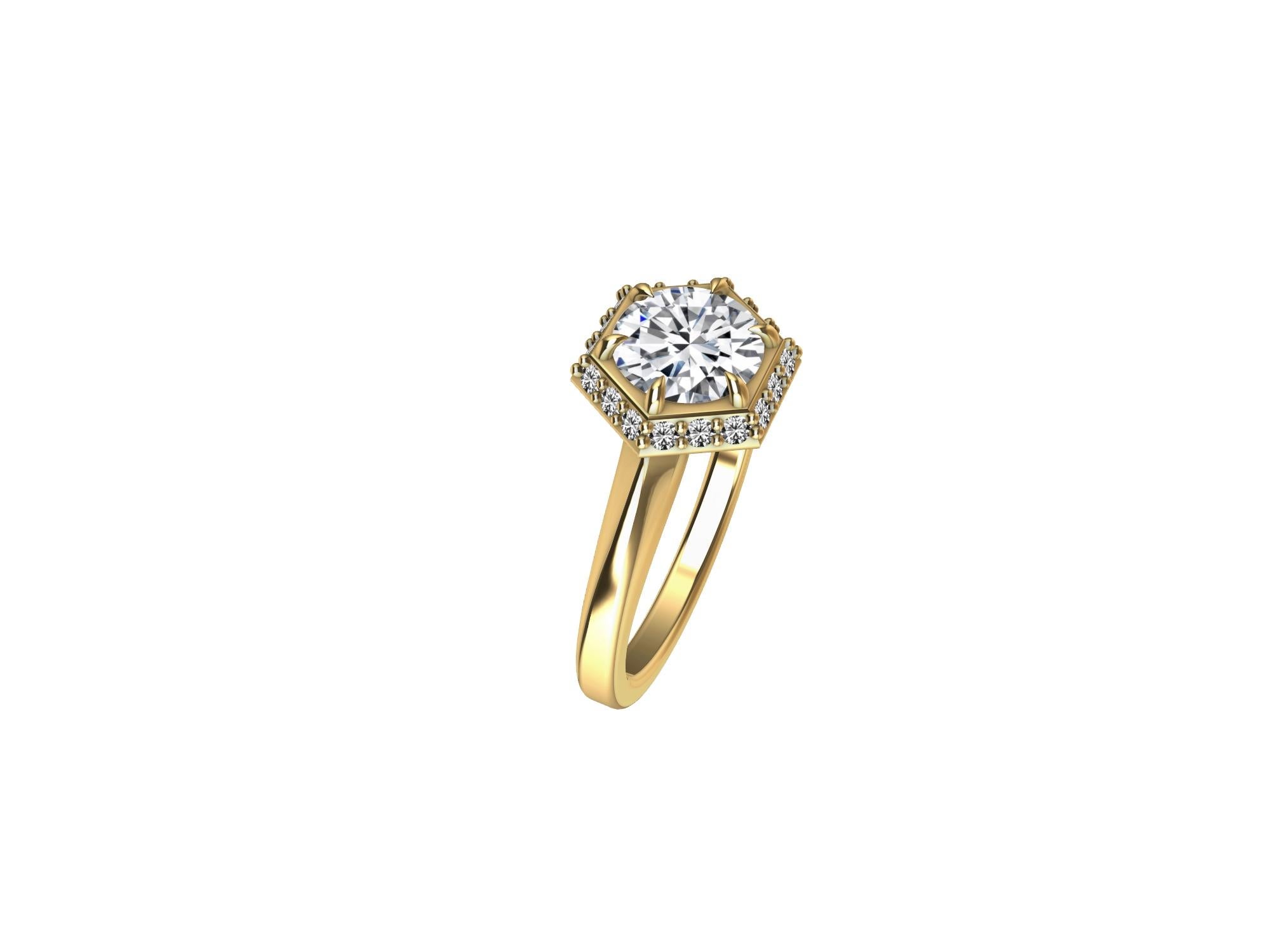 For Sale:  18 Karat Yellow Gold Art Deco Hexagon GIA Diamond Engagement Ring 5